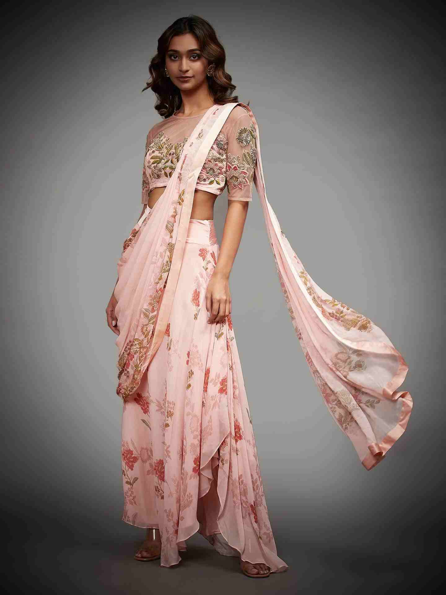 Pastel Pink Jane Austin Saree With Stitched Blouse