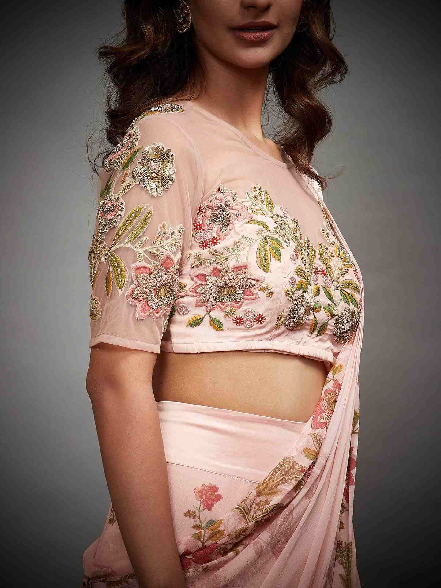 Pastel Pink Jane Austin Saree With Stitched Blouse