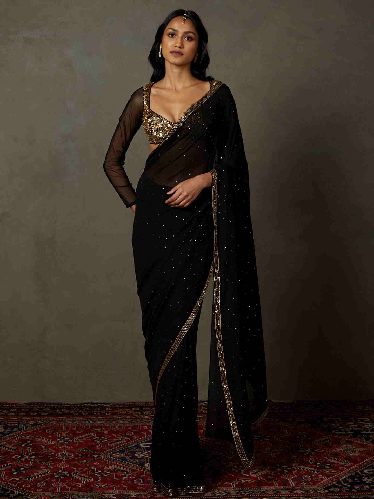 Black Anayna Saree With Stitched Blouse
