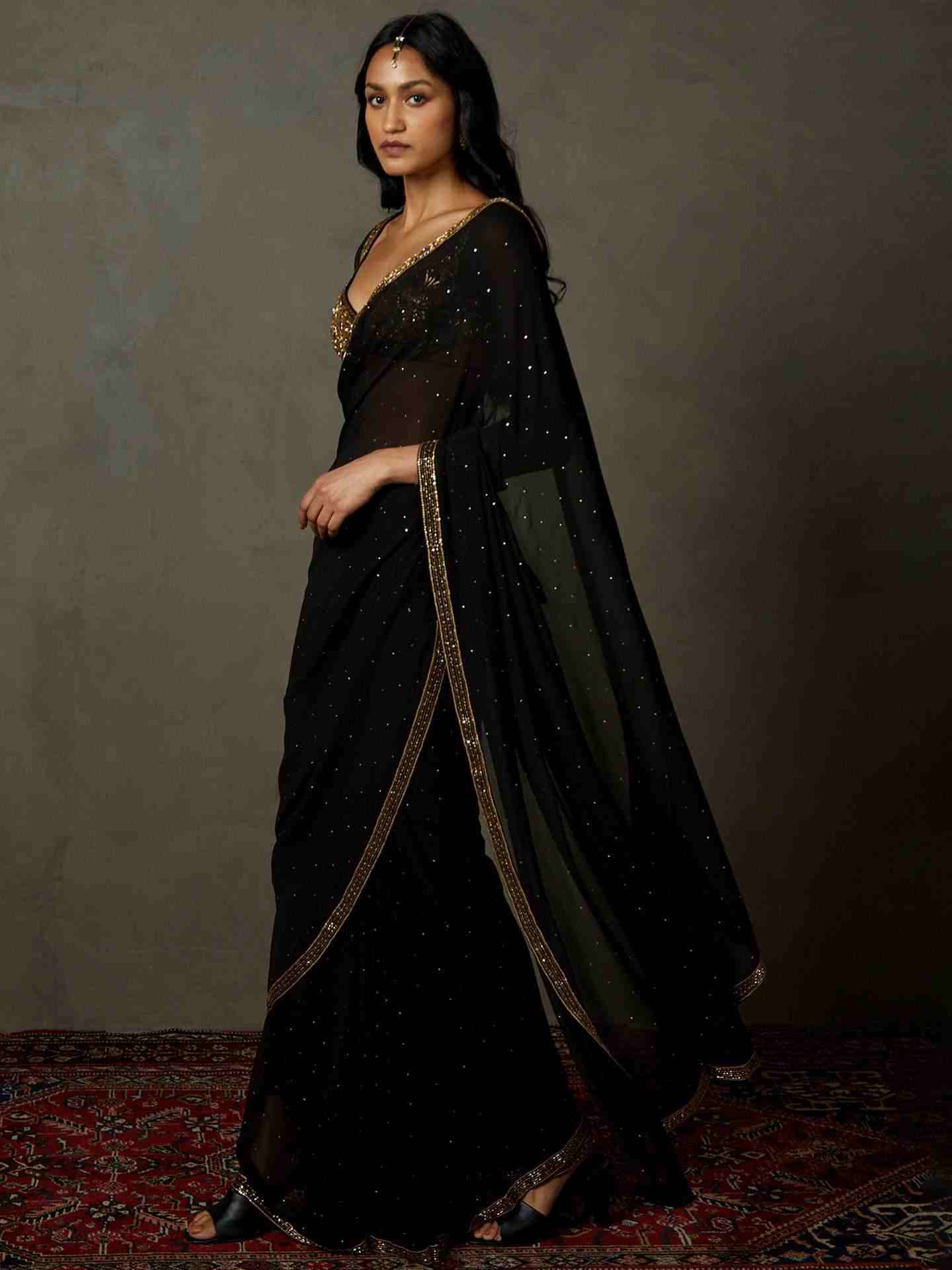 Black Anayna Saree With Stitched Blouse