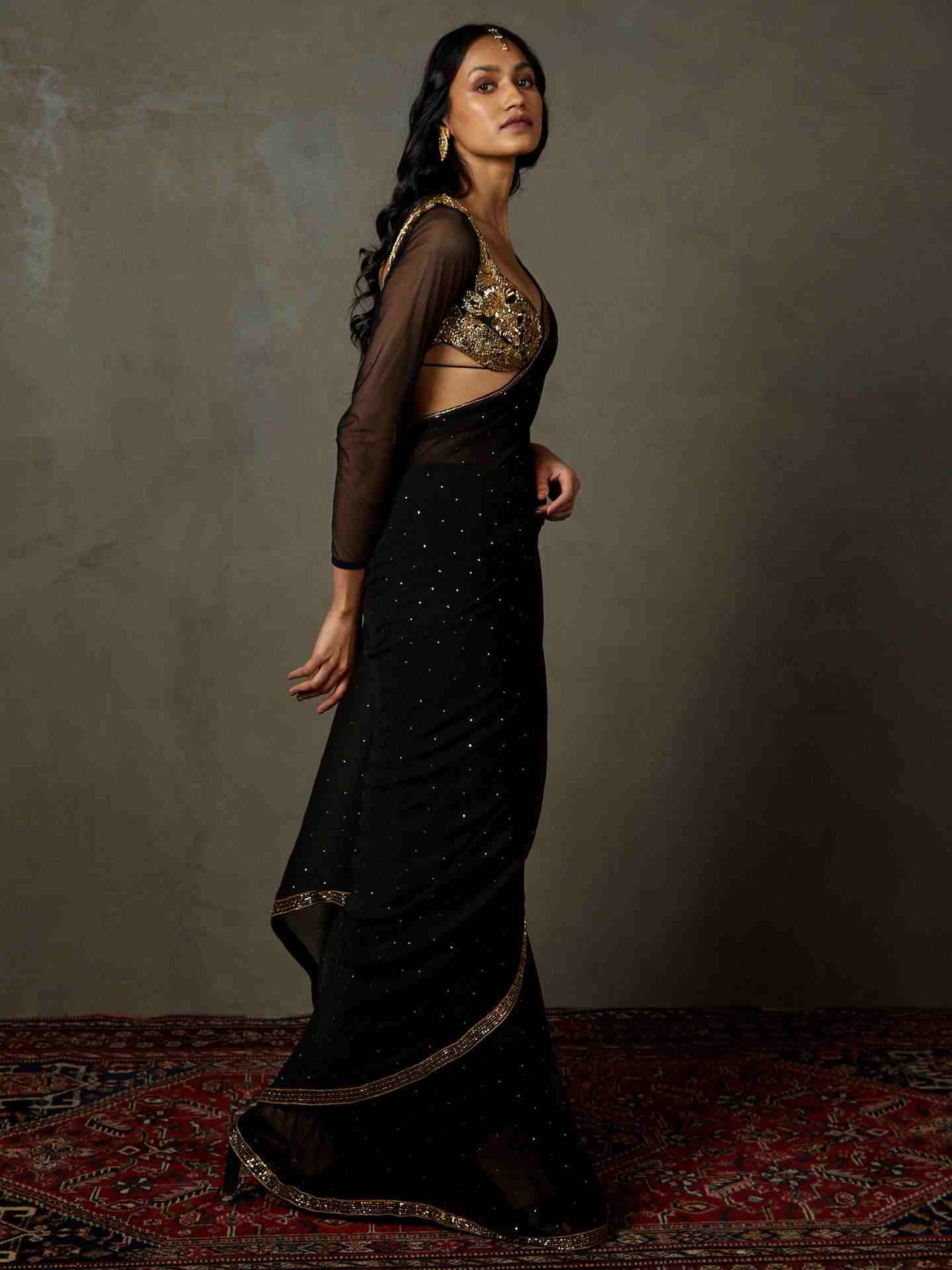 Black Anayna Saree With Stitched Blouse