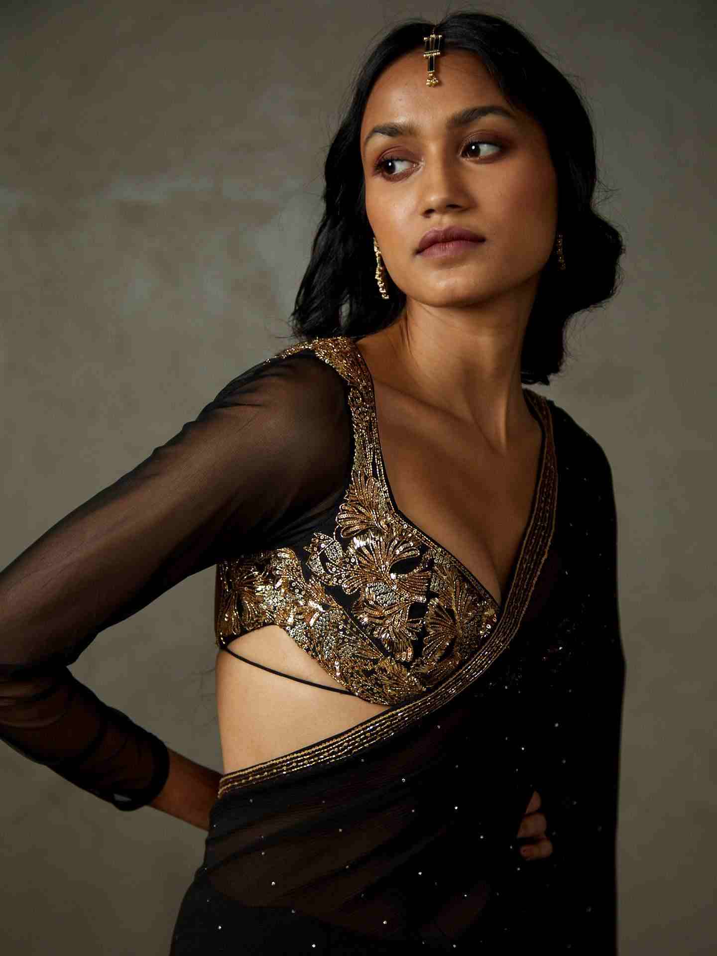 Black Anayna Saree With Stitched Blouse