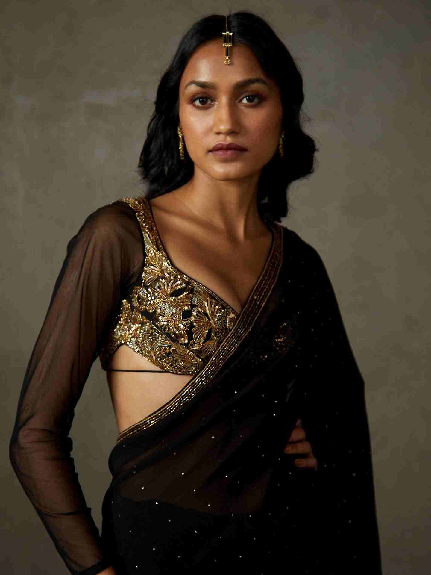 Black Anayna Saree With Stitched Blouse