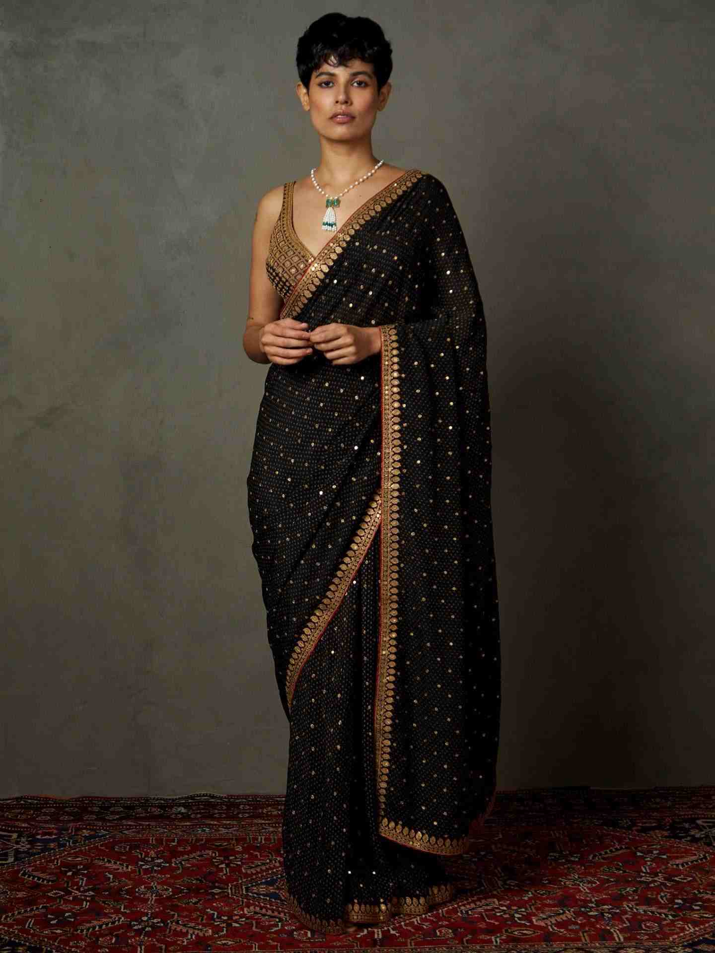 Black Sohini Saree With Stitched Blouse