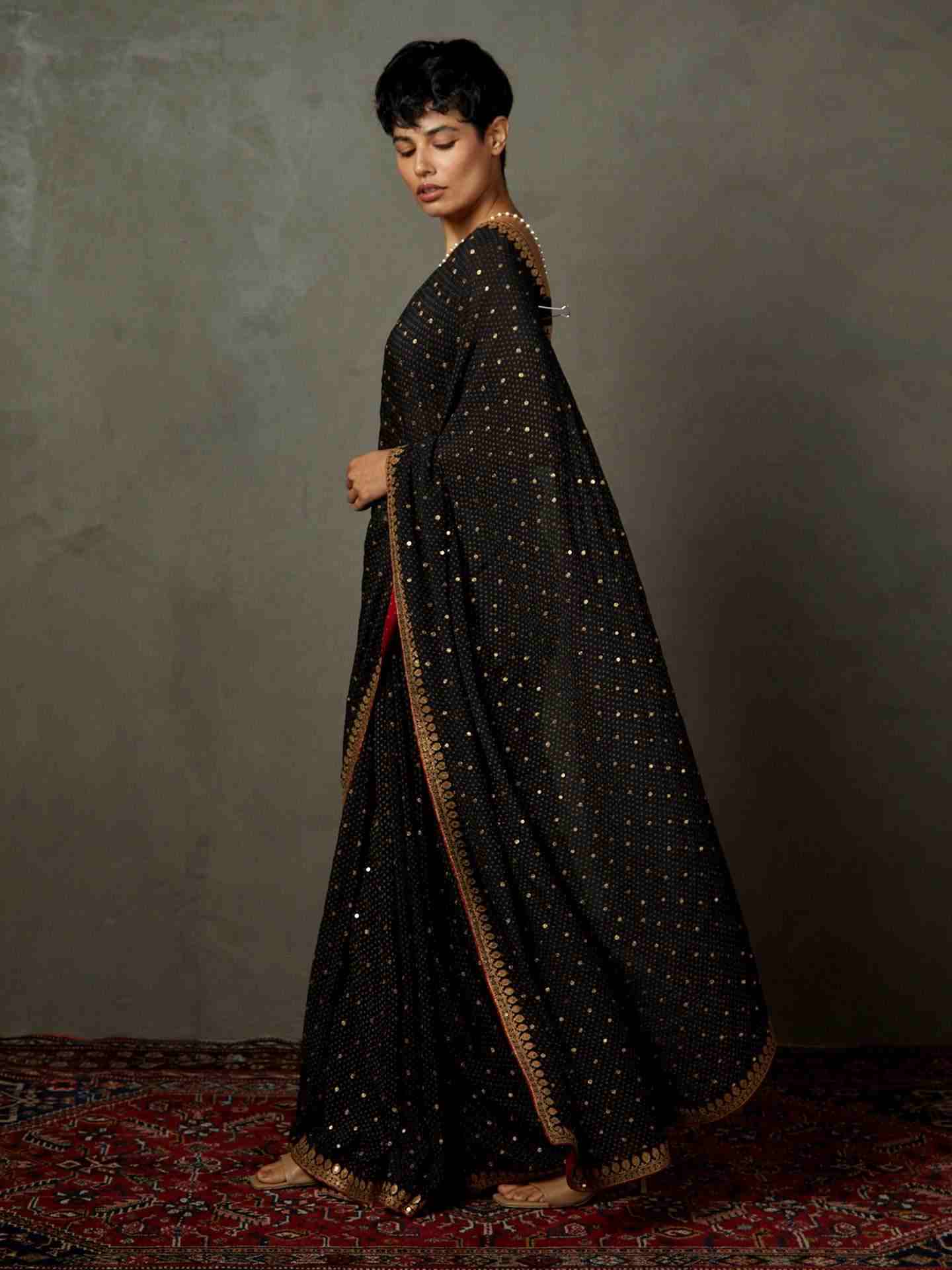 Black Sohini Saree With Stitched Blouse
