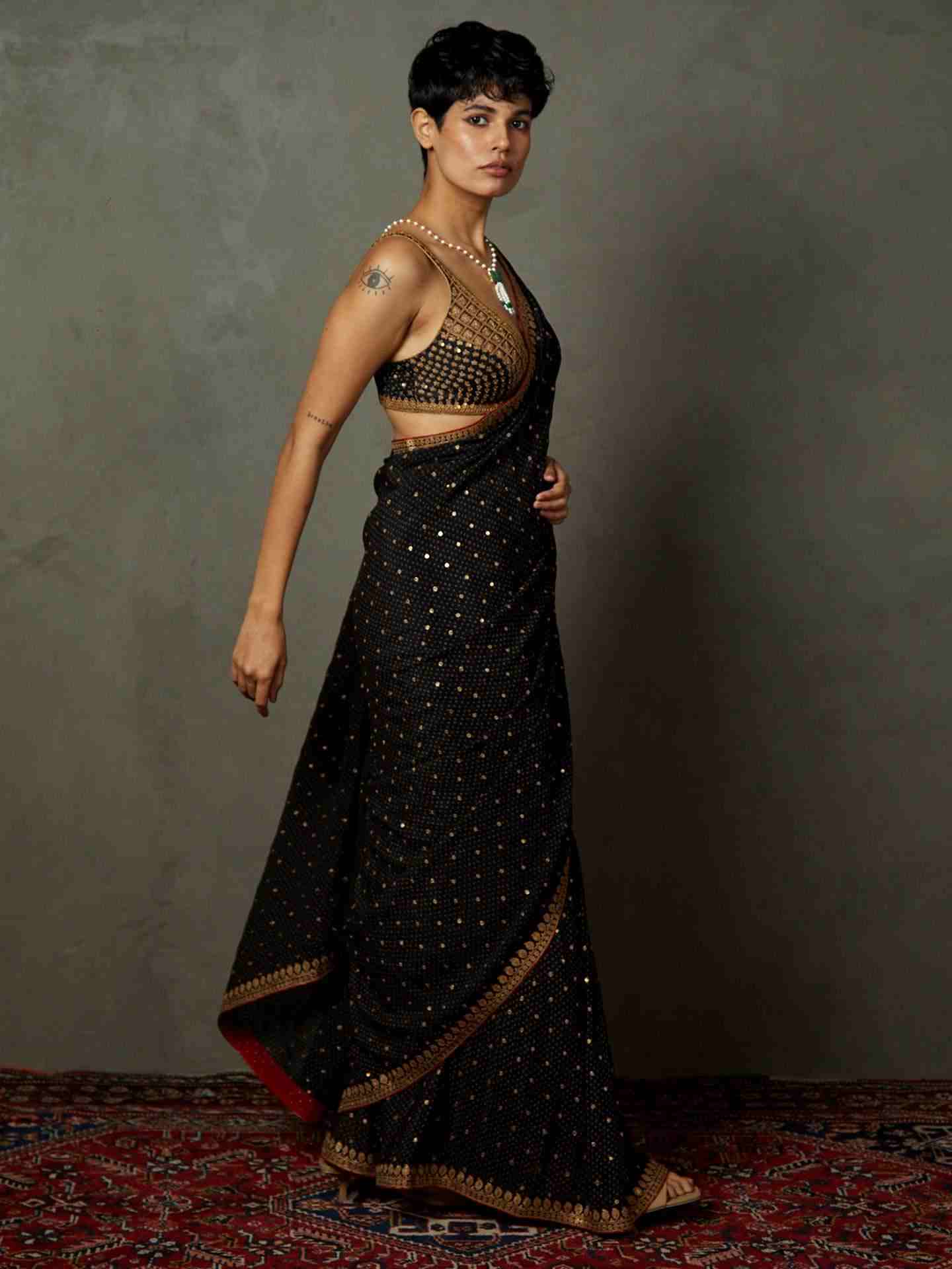 Black Sohini Saree With Stitched Blouse