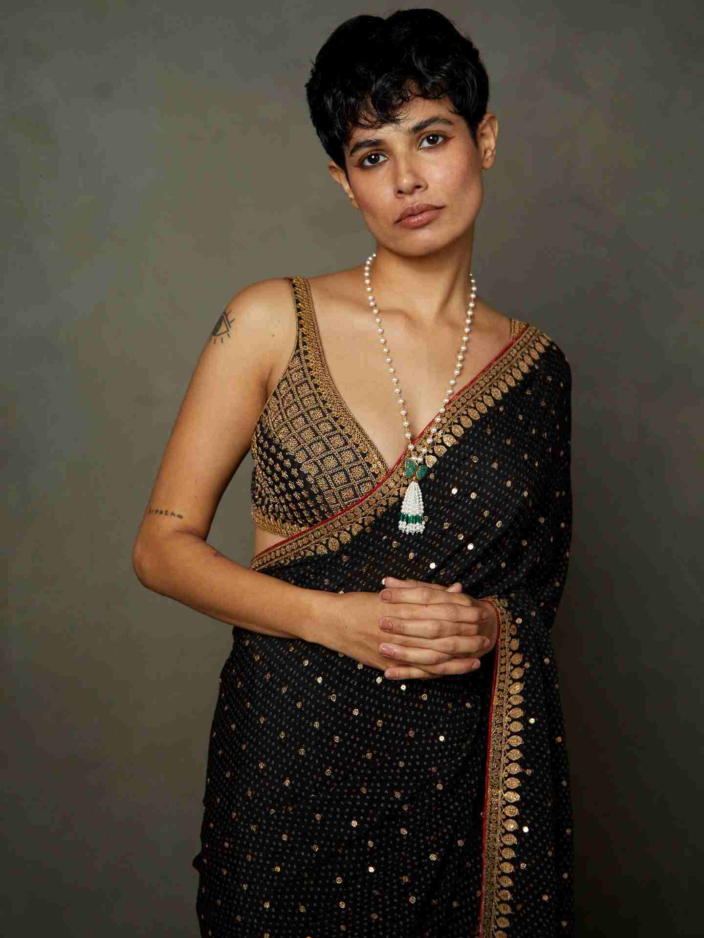 Black Sohini Saree With Stitched Blouse