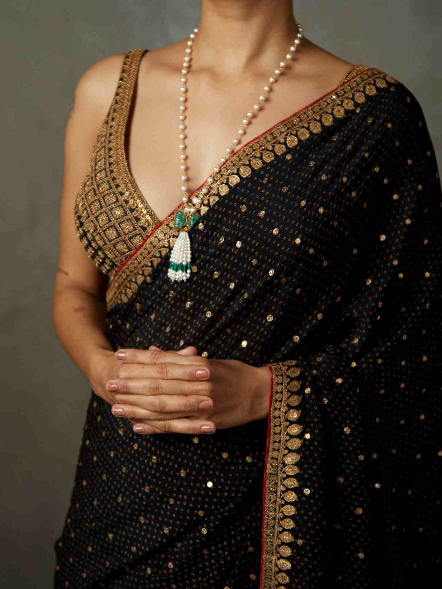 Black Sohini Saree With Stitched Blouse