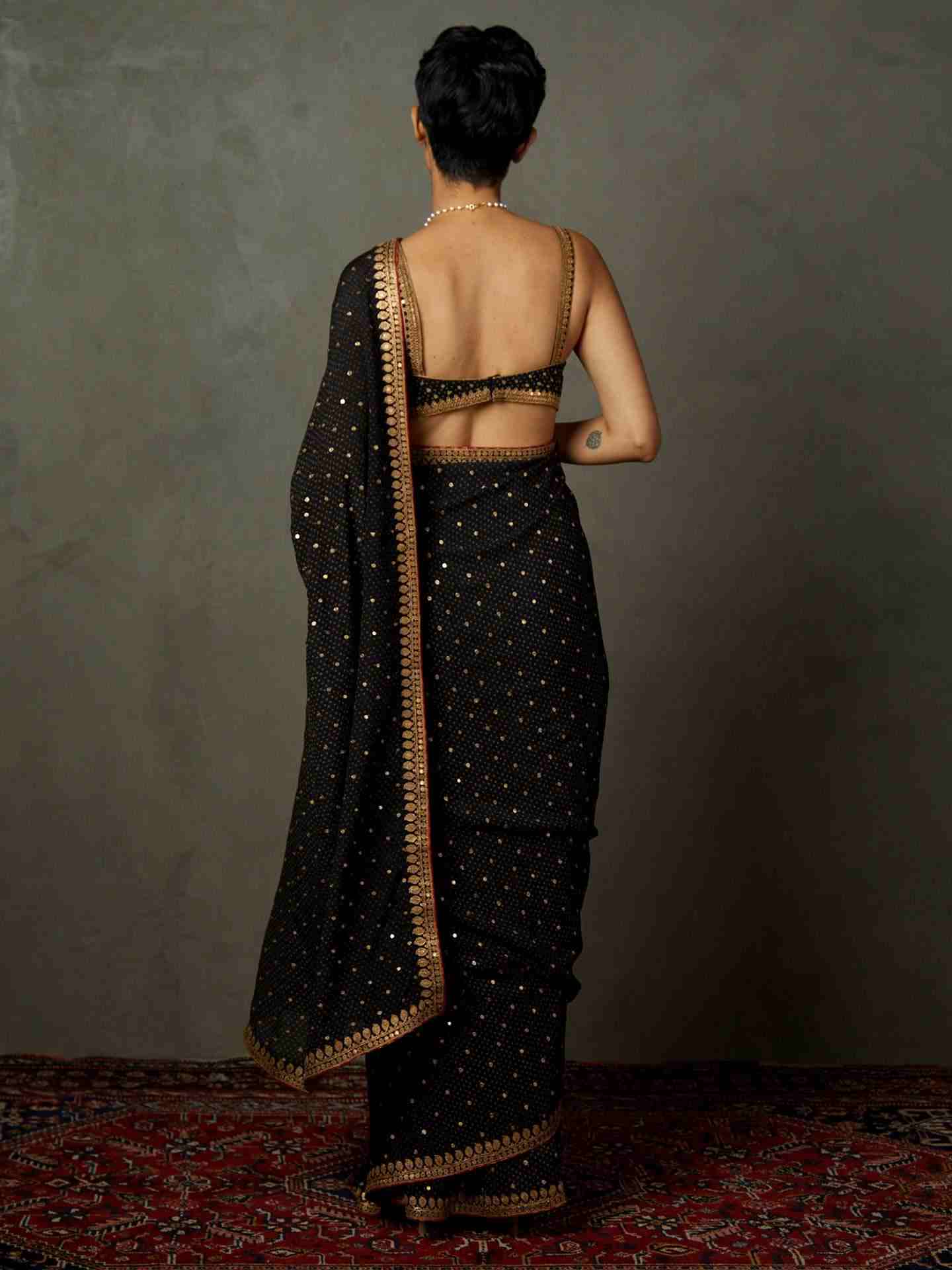 Black Sohini Saree With Stitched Blouse