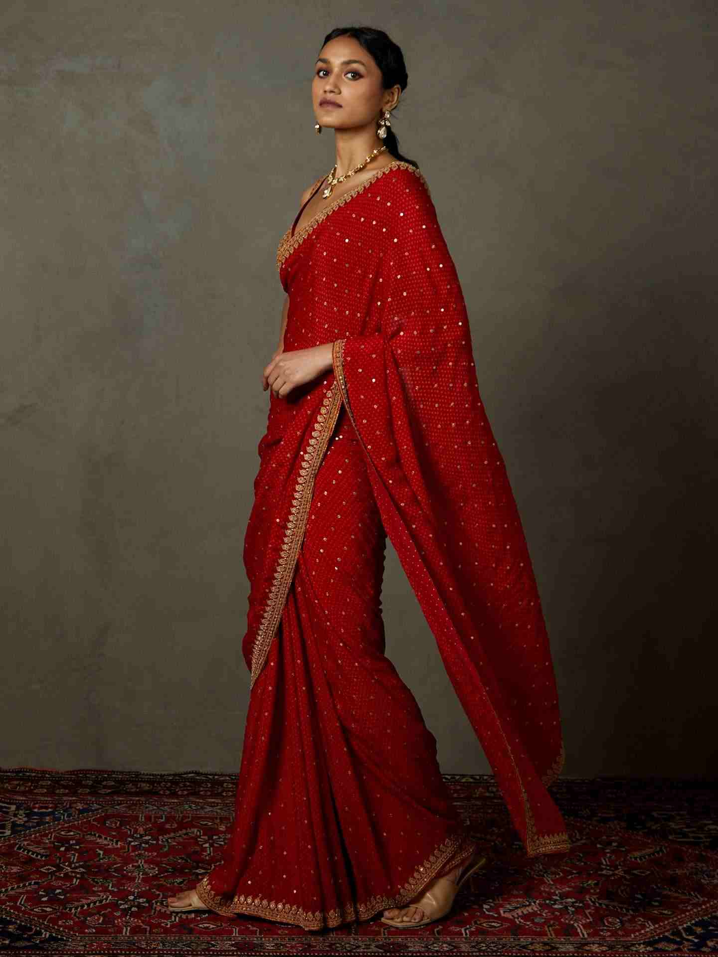 Red Sohini Saree With Stitched Blouse
