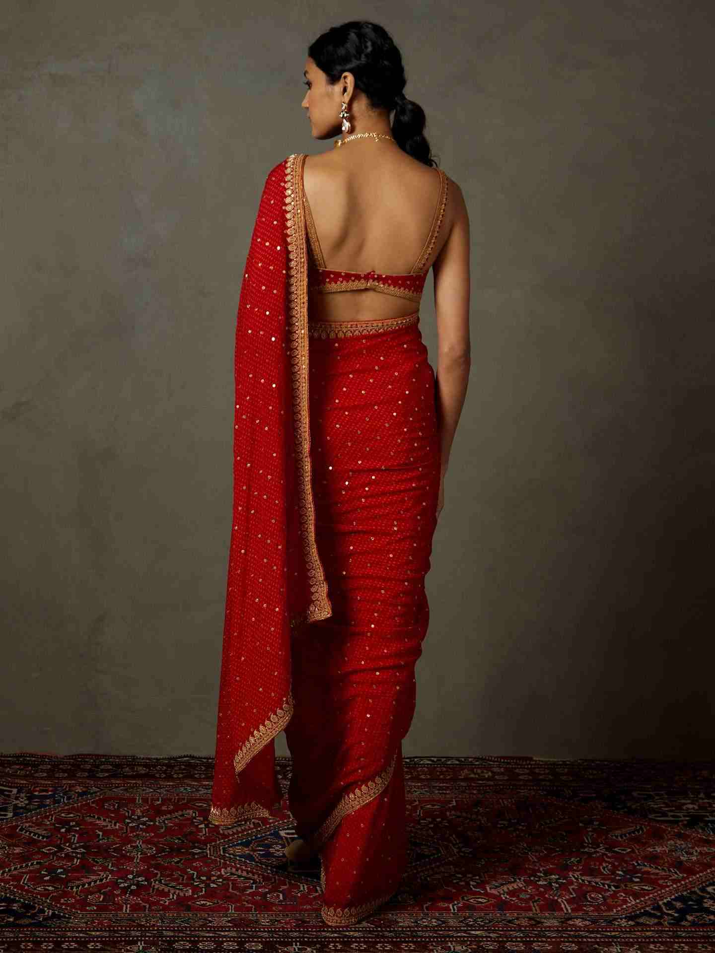 Red Sohini Saree With Stitched Blouse