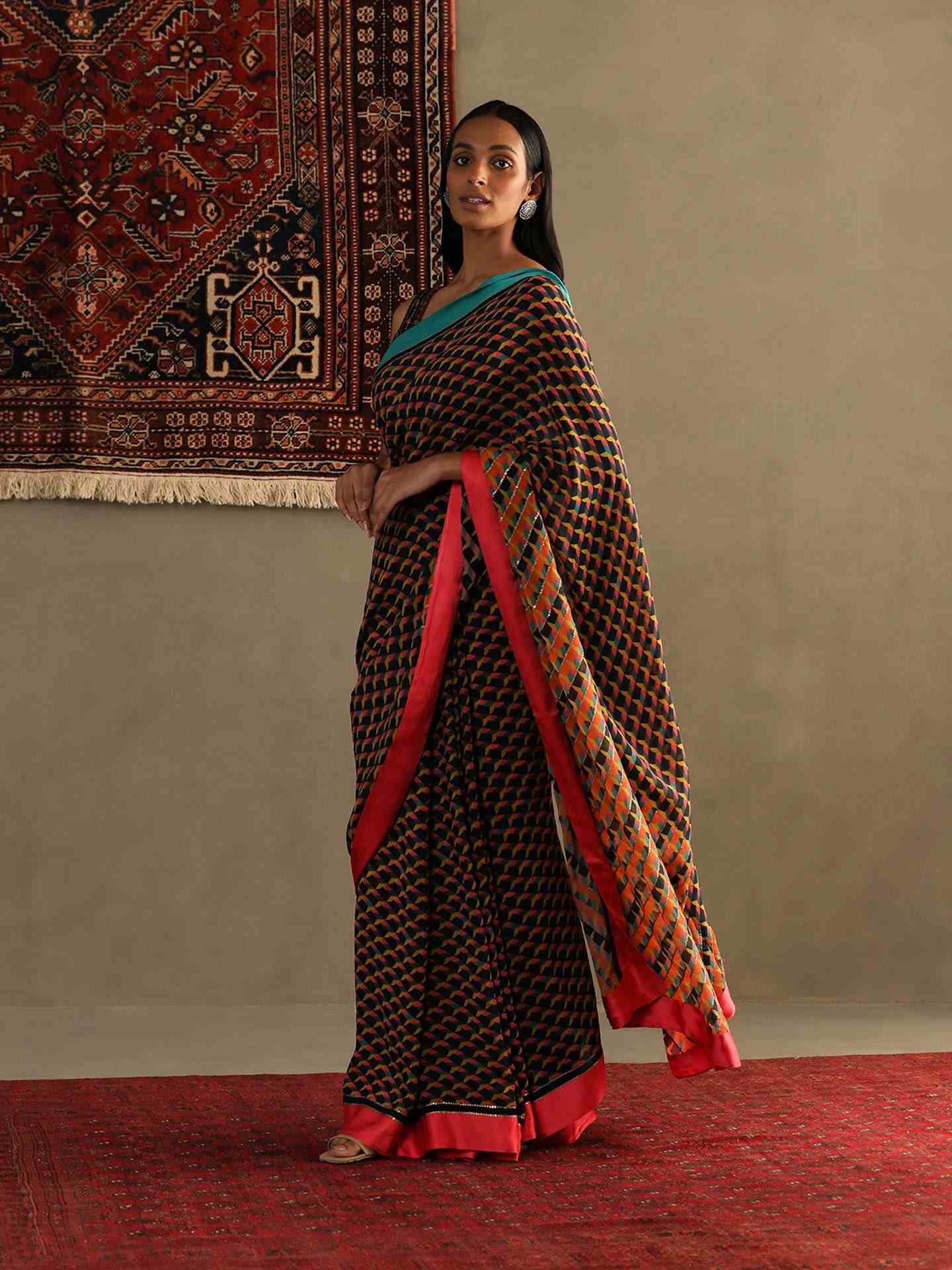 Black Kaleidoscope Saree With Stitched Blouse