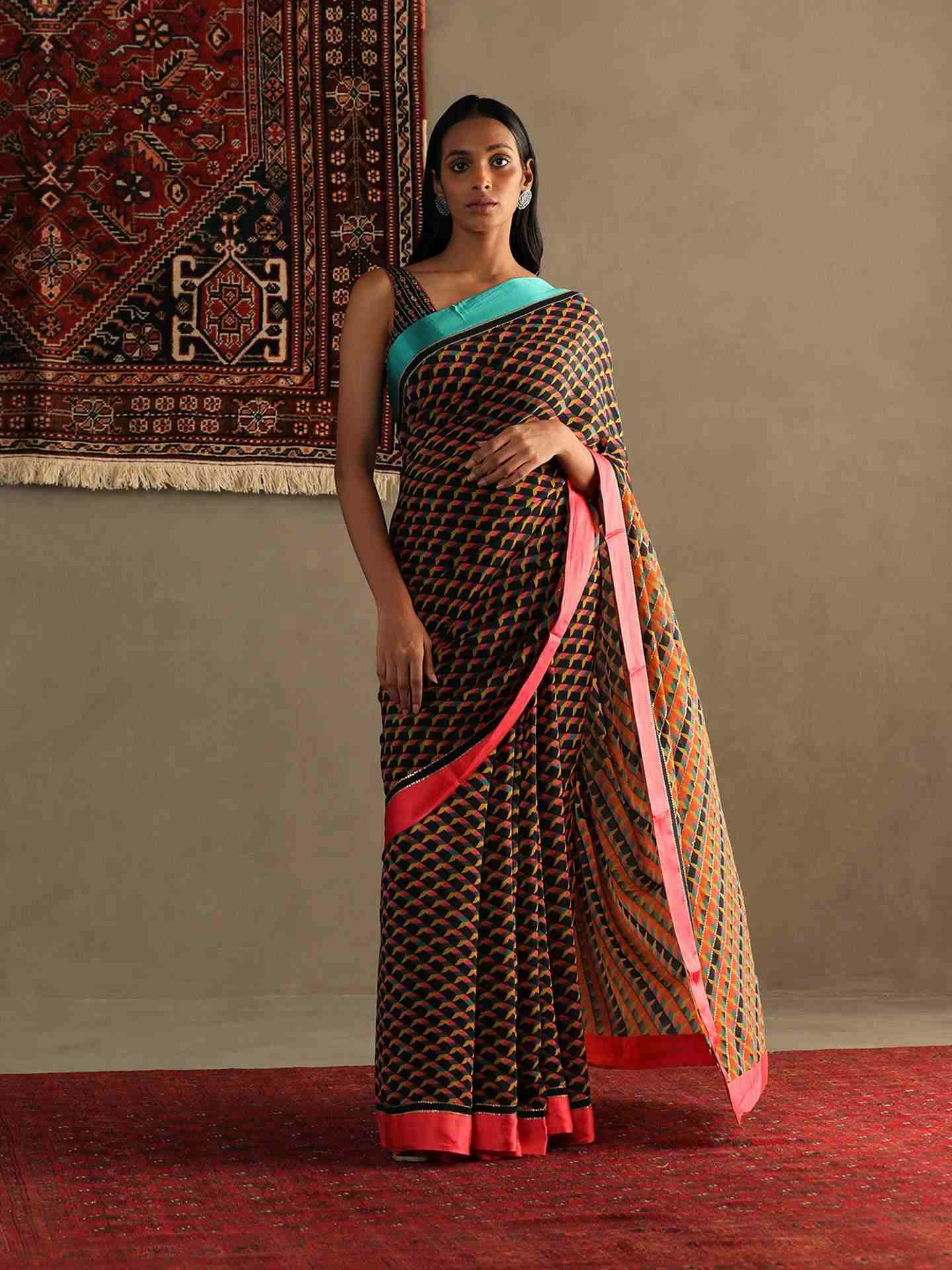 Black Kaleidoscope Saree With Stitched Blouse