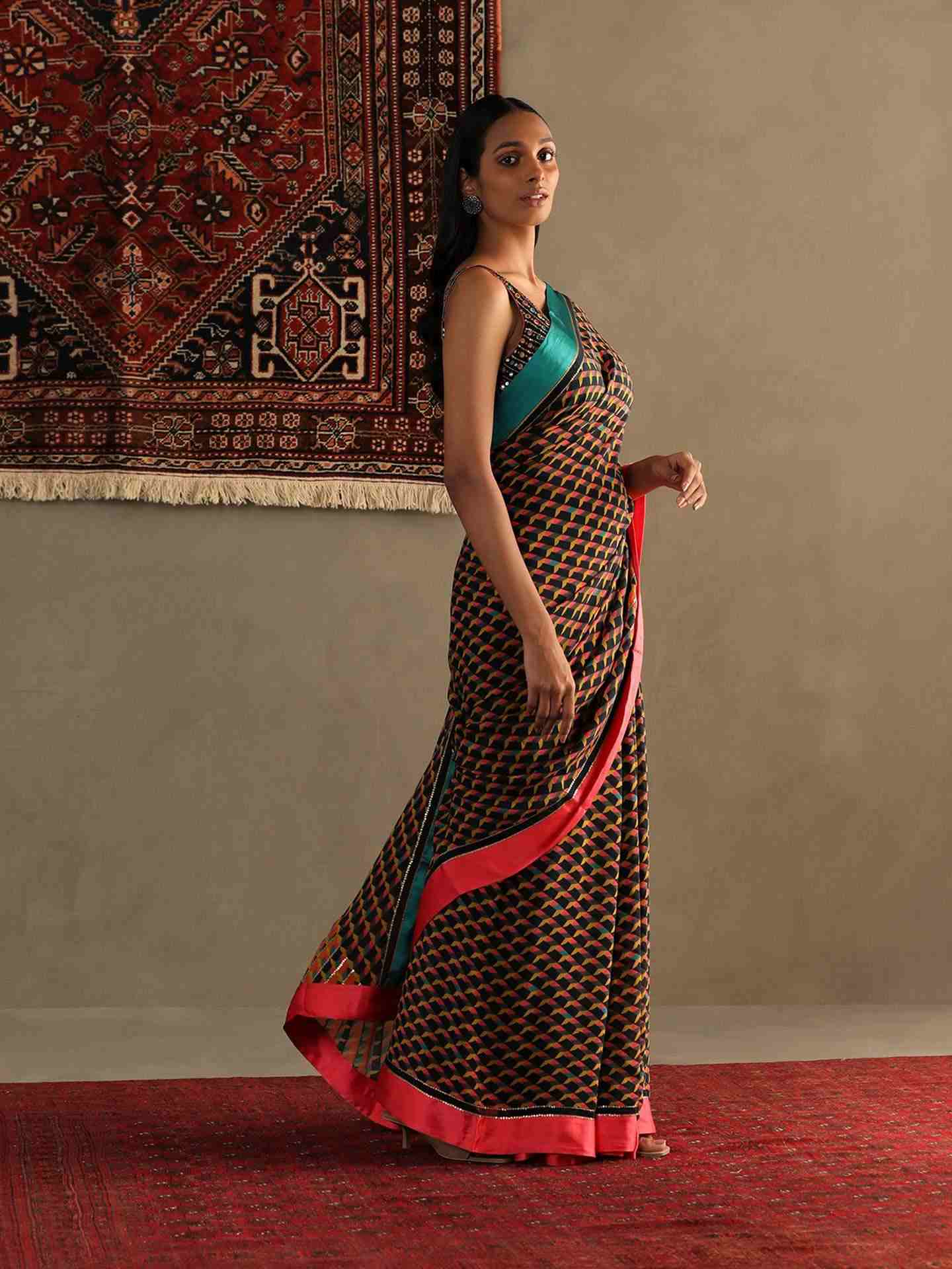 Black Kaleidoscope Saree With Stitched Blouse