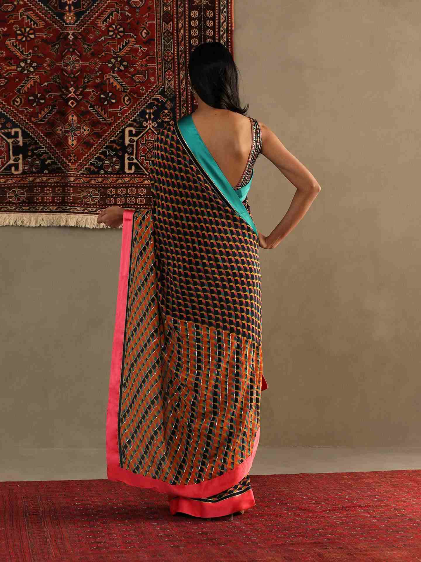 Black Kaleidoscope Saree With Stitched Blouse