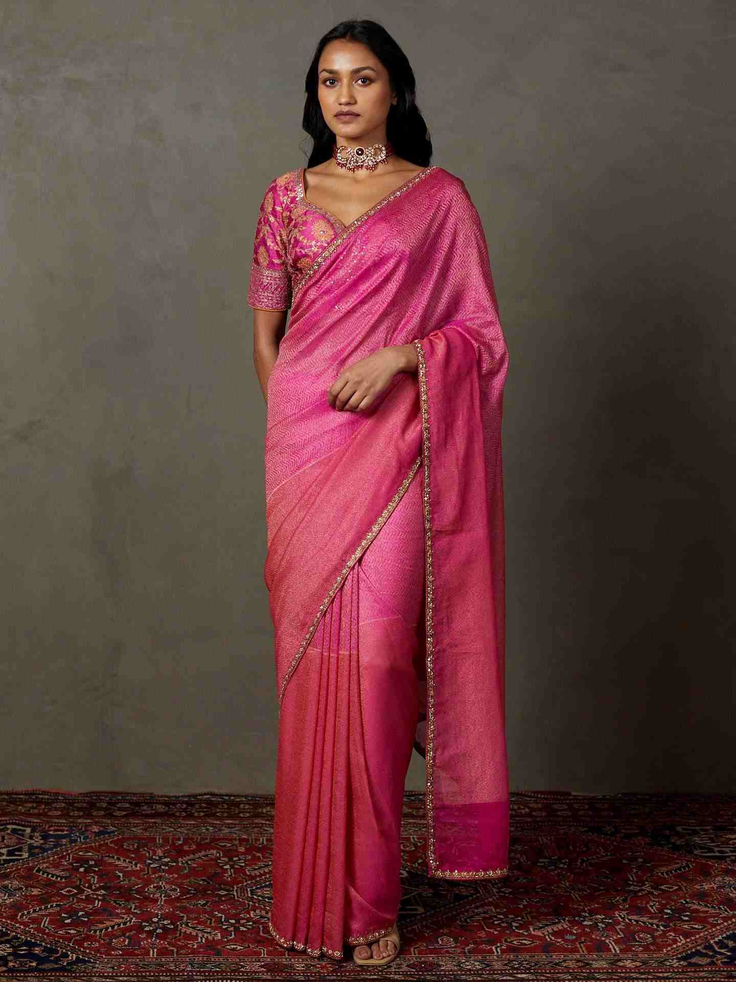 Fuschia Varuna Saree With Stitched Blouse
