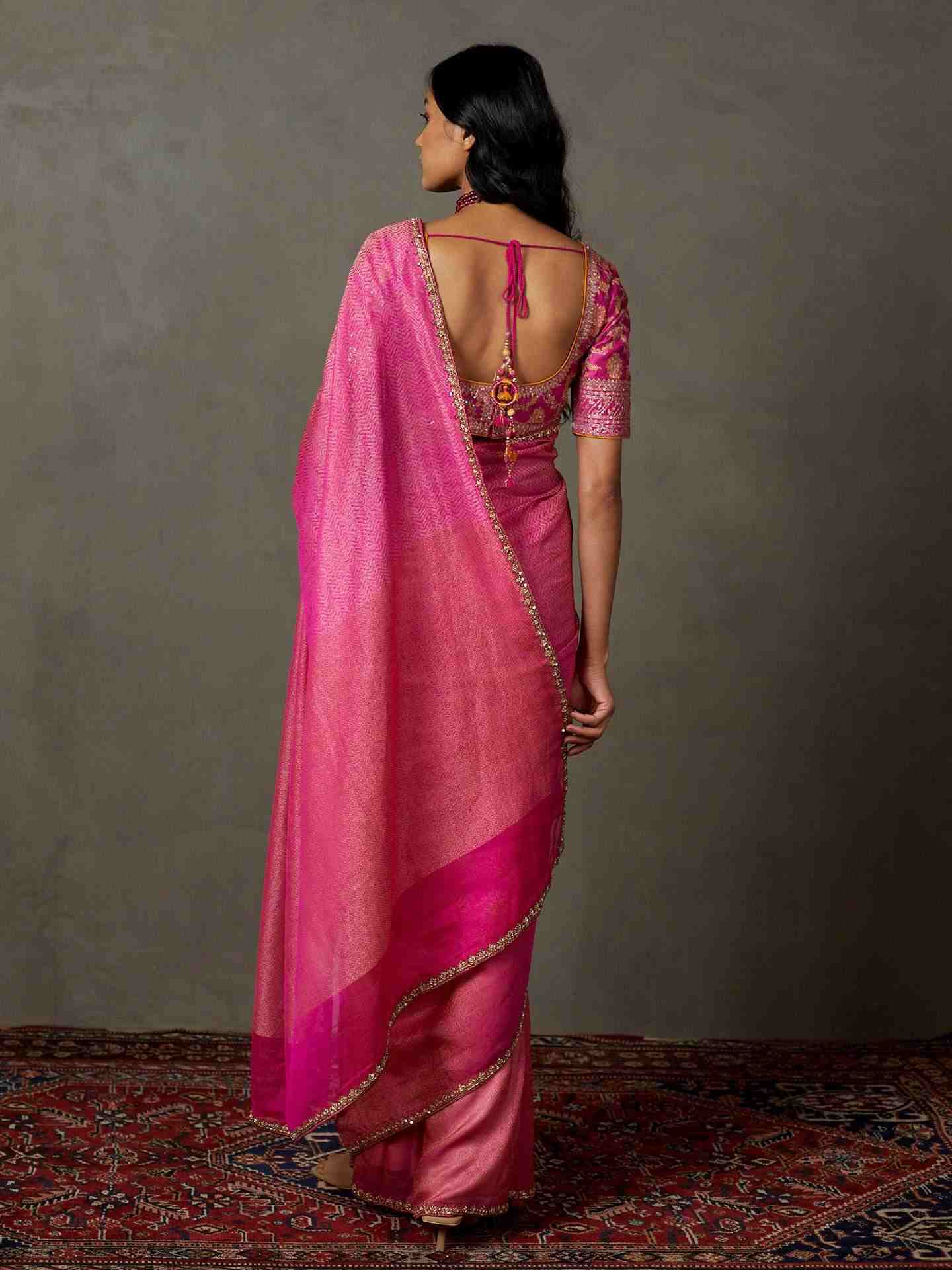 Fuschia Varuna Saree With Stitched Blouse
