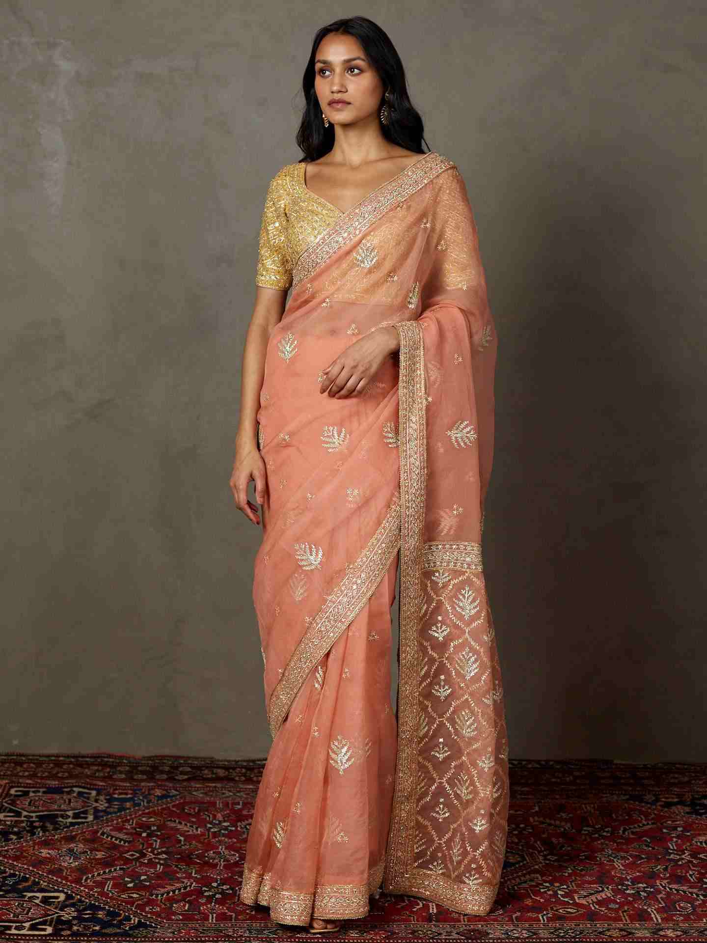Coral Sterling Saree With Stitched Blouse