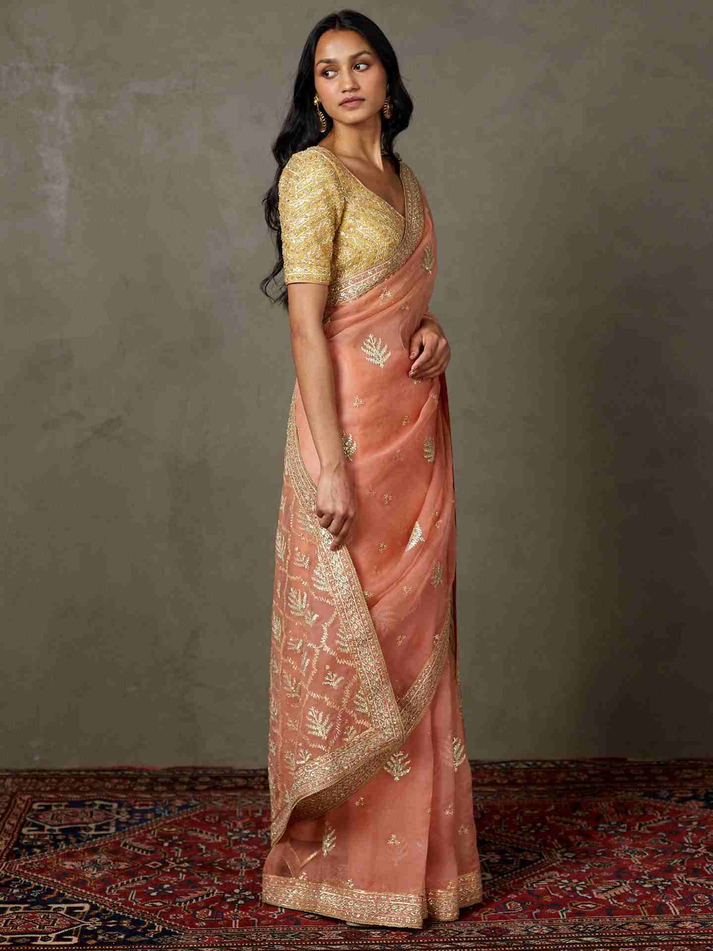 Coral Sterling Saree With Stitched Blouse