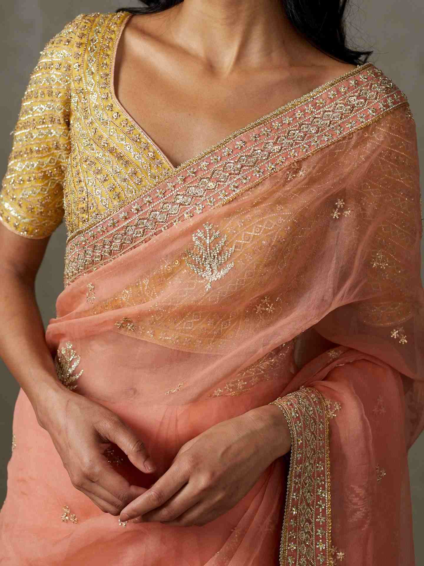 Coral Sterling Saree With Stitched Blouse