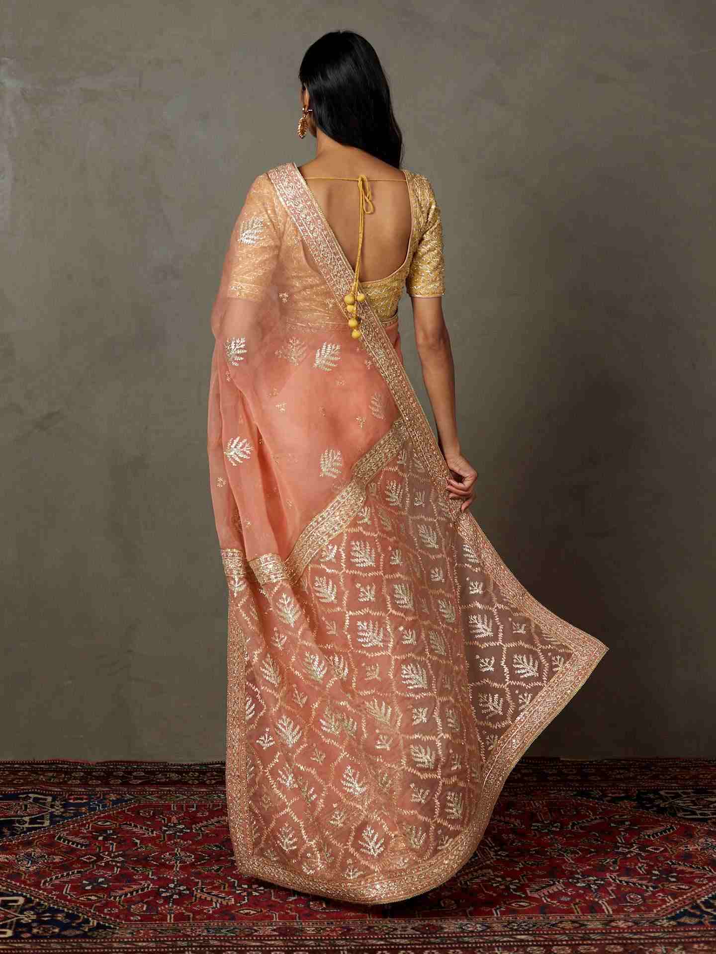 Coral Sterling Saree With Stitched Blouse