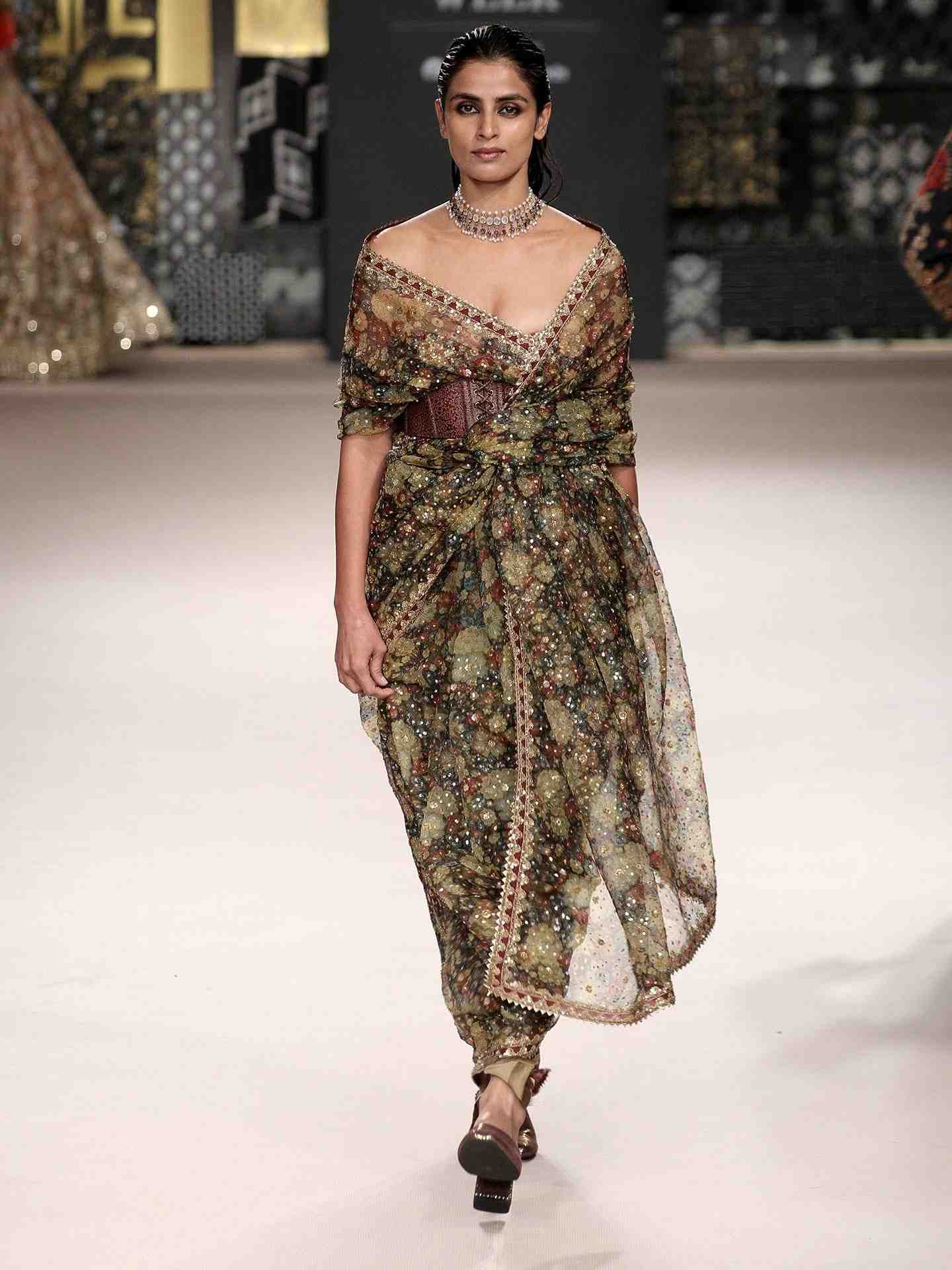 Black Aster Saree With Stitched Blouse