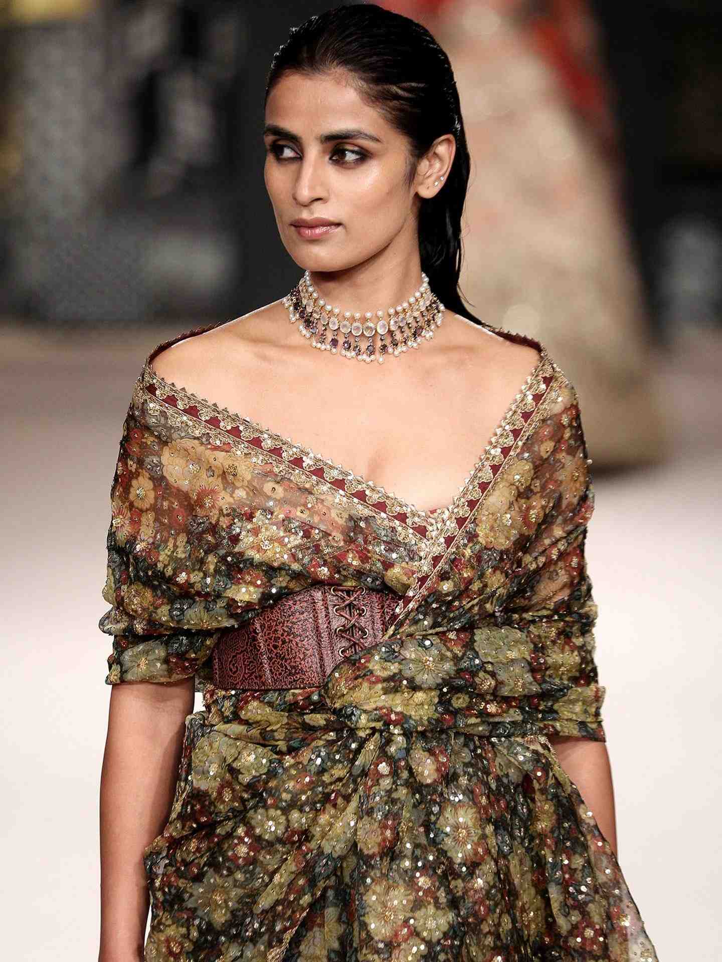 Black Aster Saree With Stitched Blouse