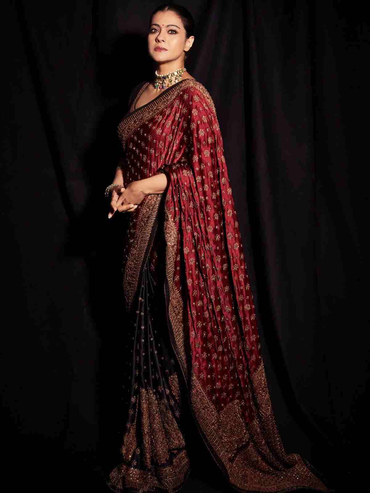 Burg & Black Parampara Saree With Stitched Blouse