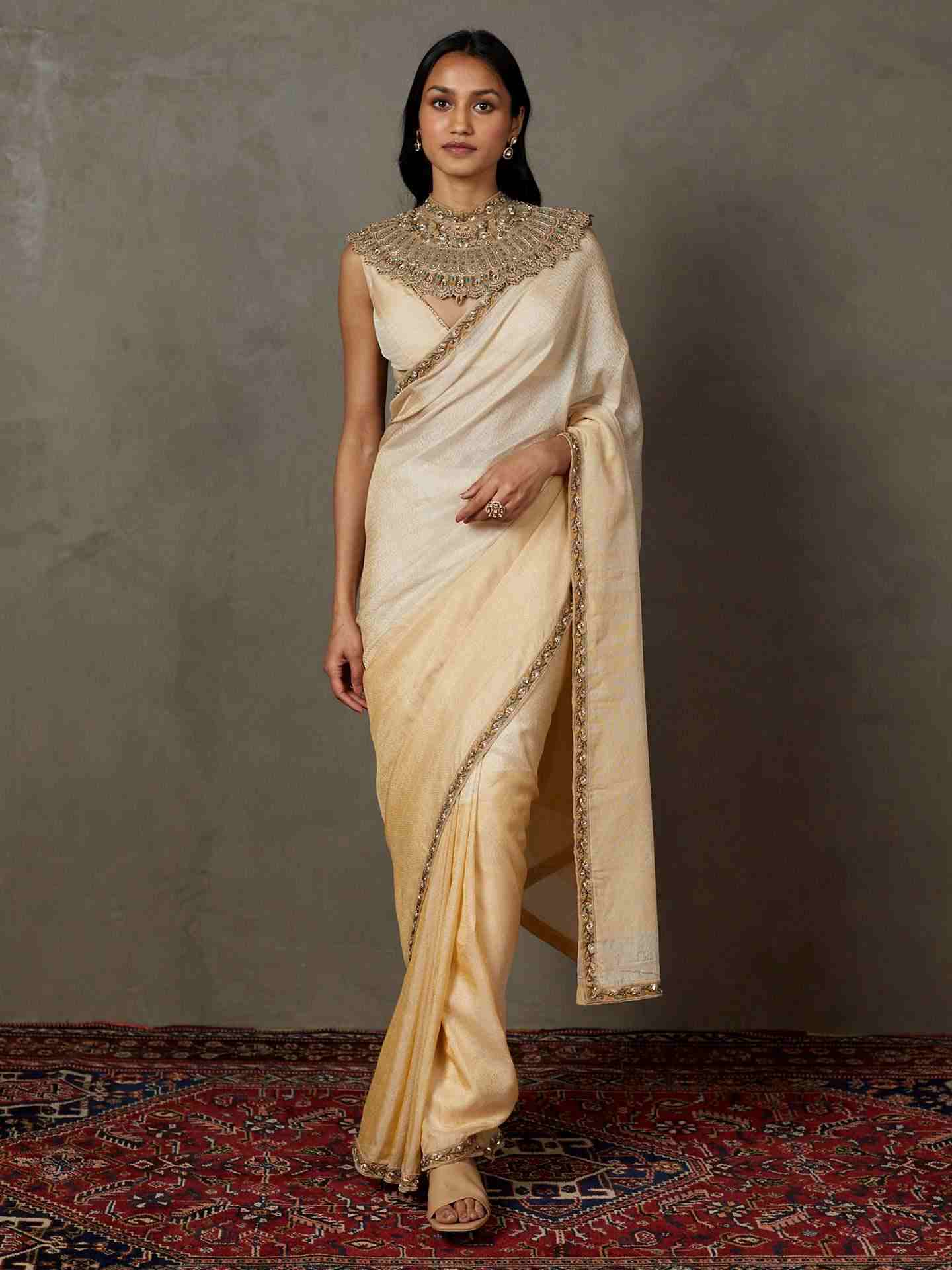 Off White Deepali Saree With Stitched Blouse