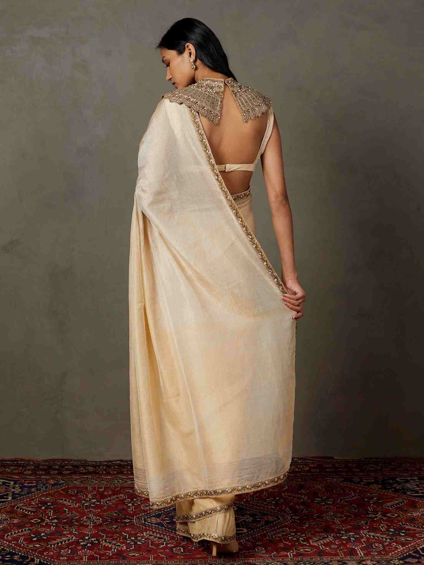 Off White Deepali Saree With Stitched Blouse