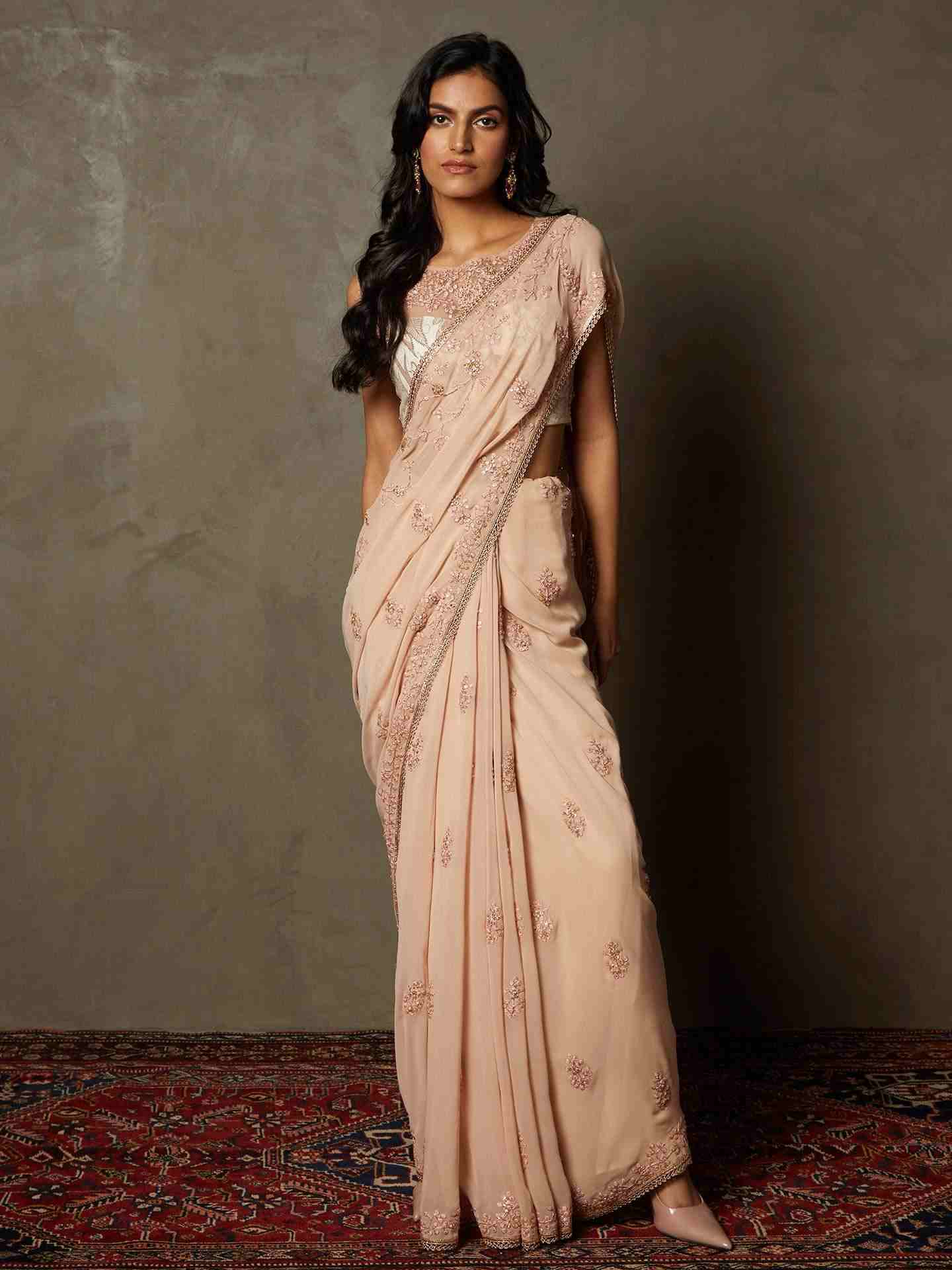 Pink Nadira Saree With Stitched Blouse