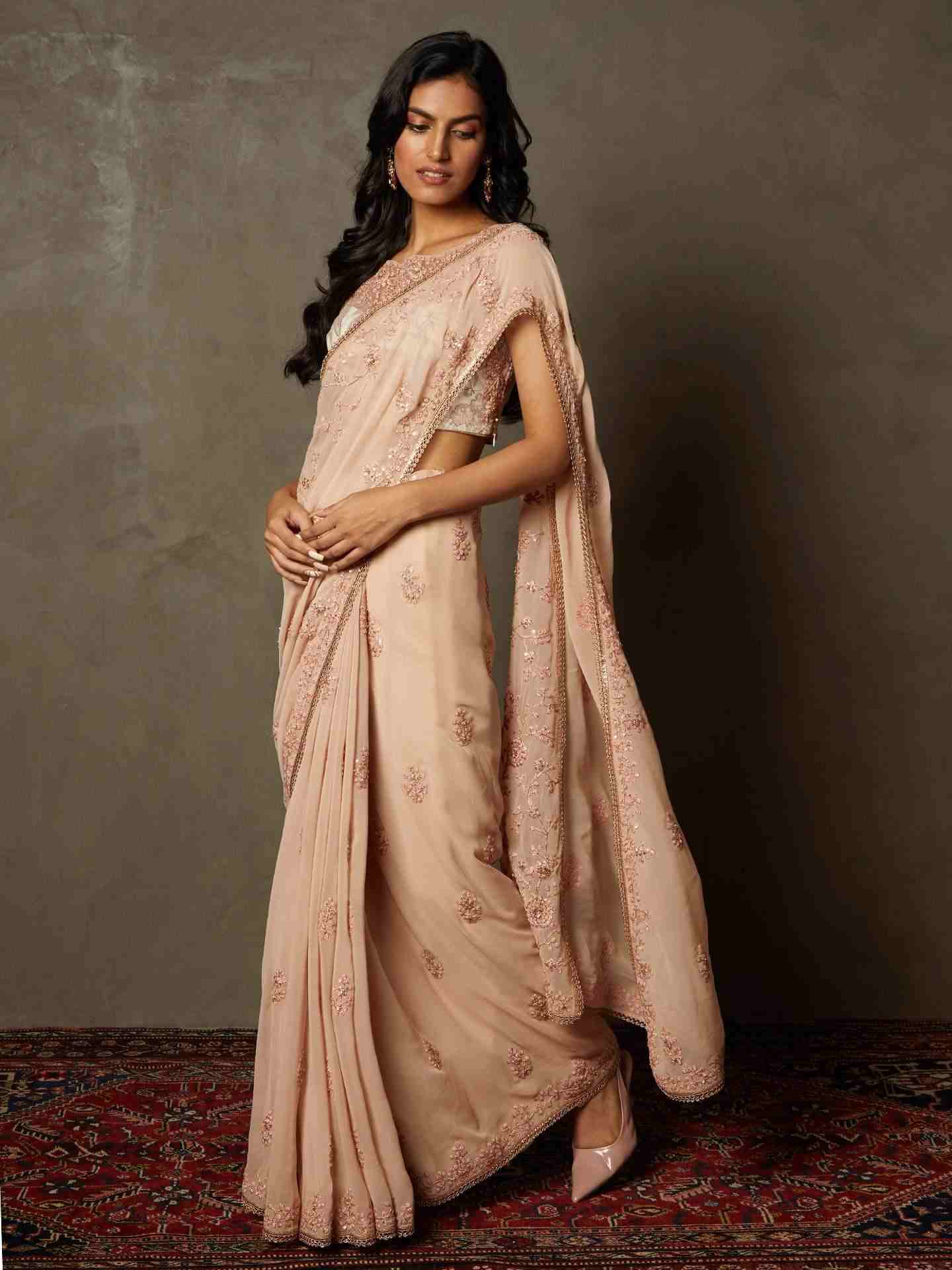 Pink Nadira Saree With Stitched Blouse