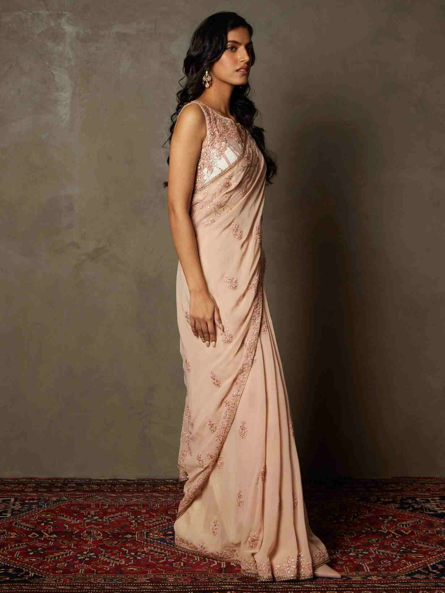 Pink Nadira Saree With Stitched Blouse