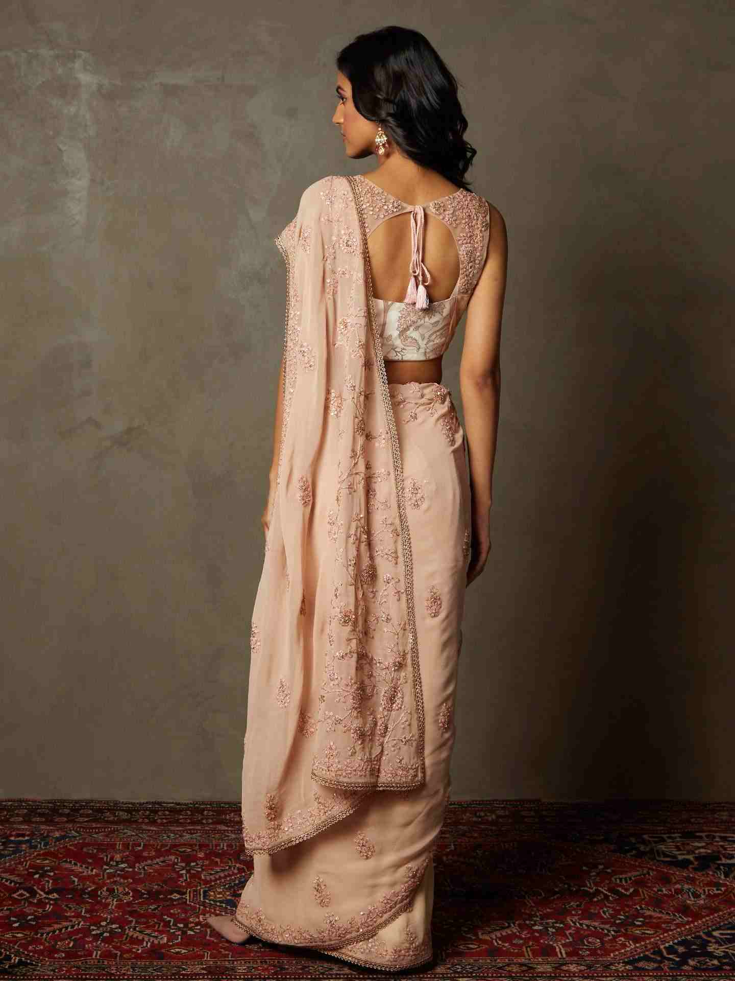 Pink Nadira Saree With Stitched Blouse