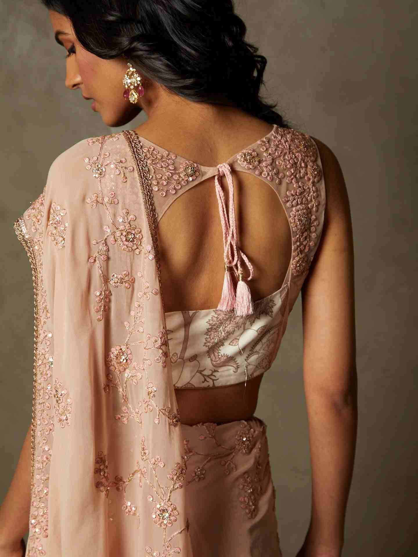 Pink Nadira Saree With Stitched Blouse