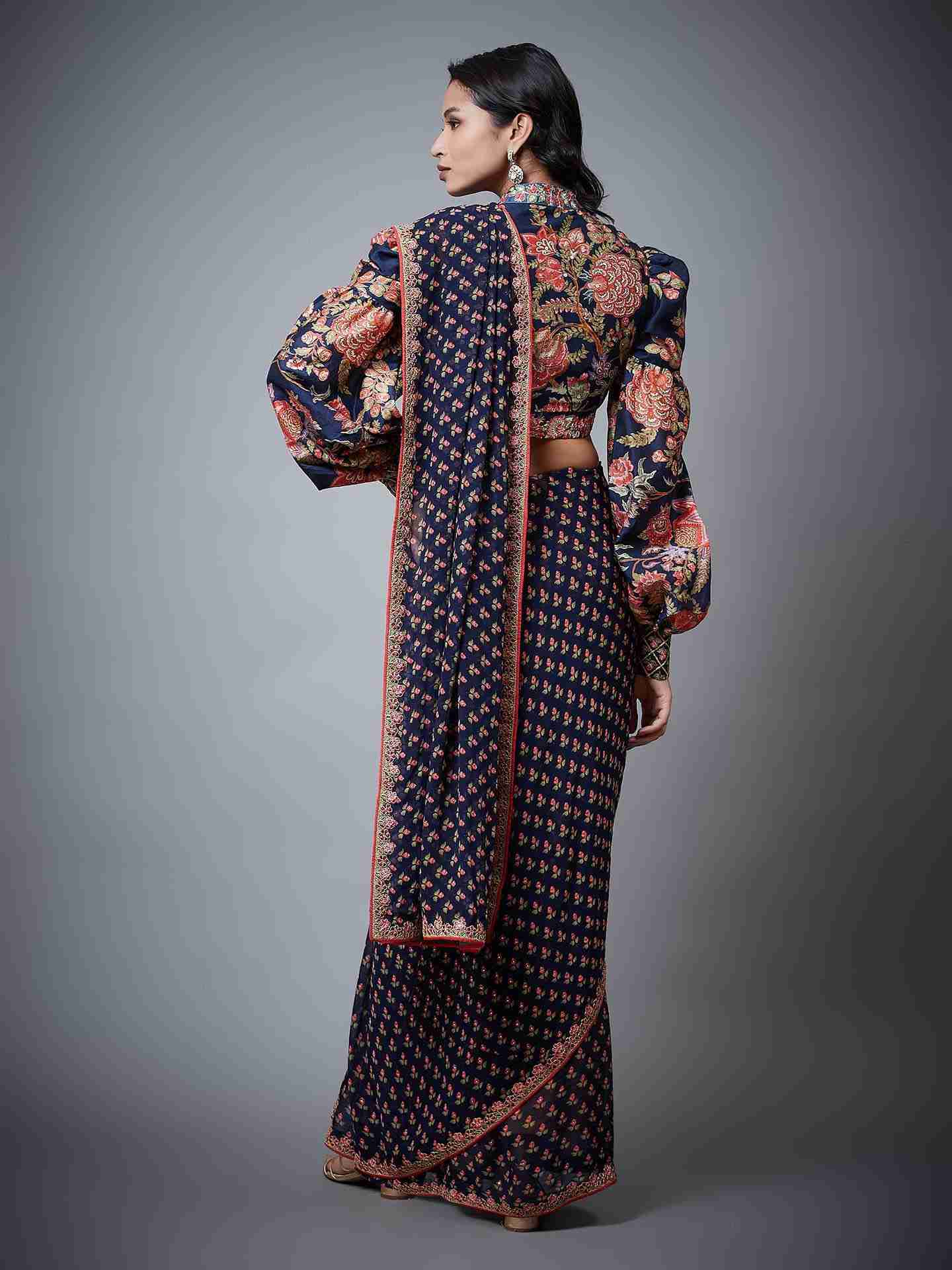 Navy & Multi Navina Saree With Stitched Blouse