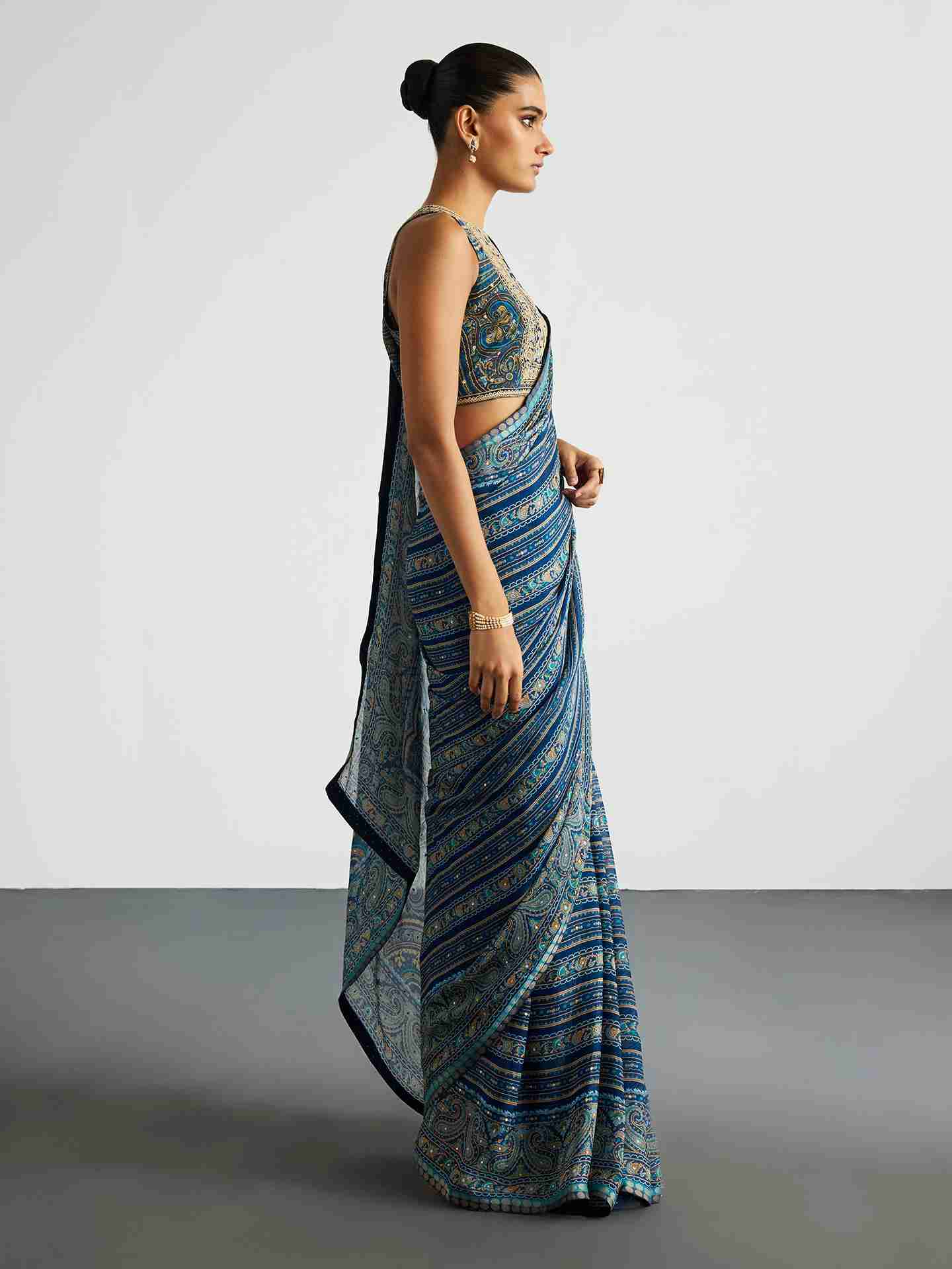 Blue & Beige Brocade Jamawar Saree