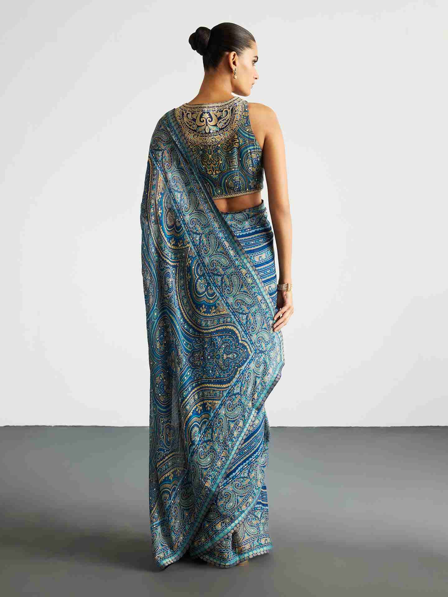 Blue & Beige Brocade Jamawar Saree