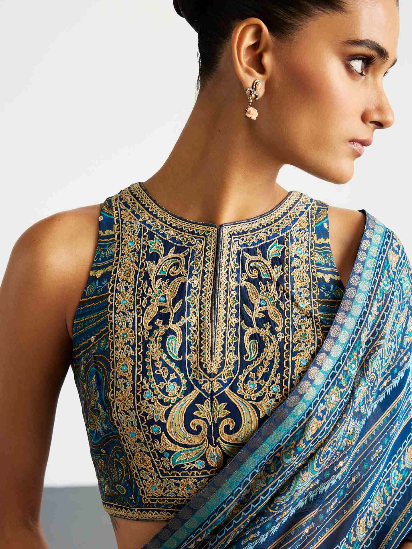 Blue & Beige Brocade Jamawar Saree
