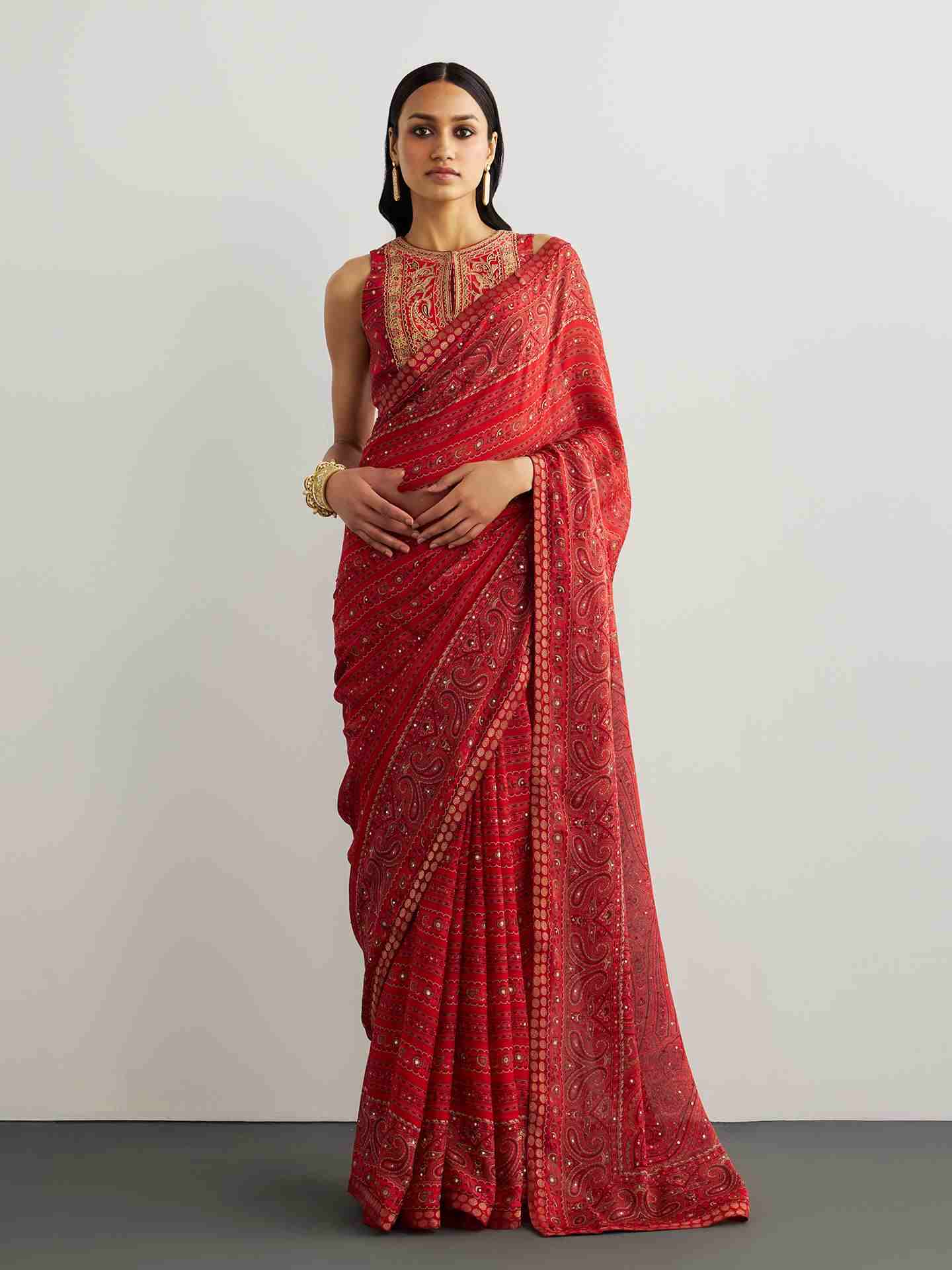 Red & Beige Brocade Jamawar Saree