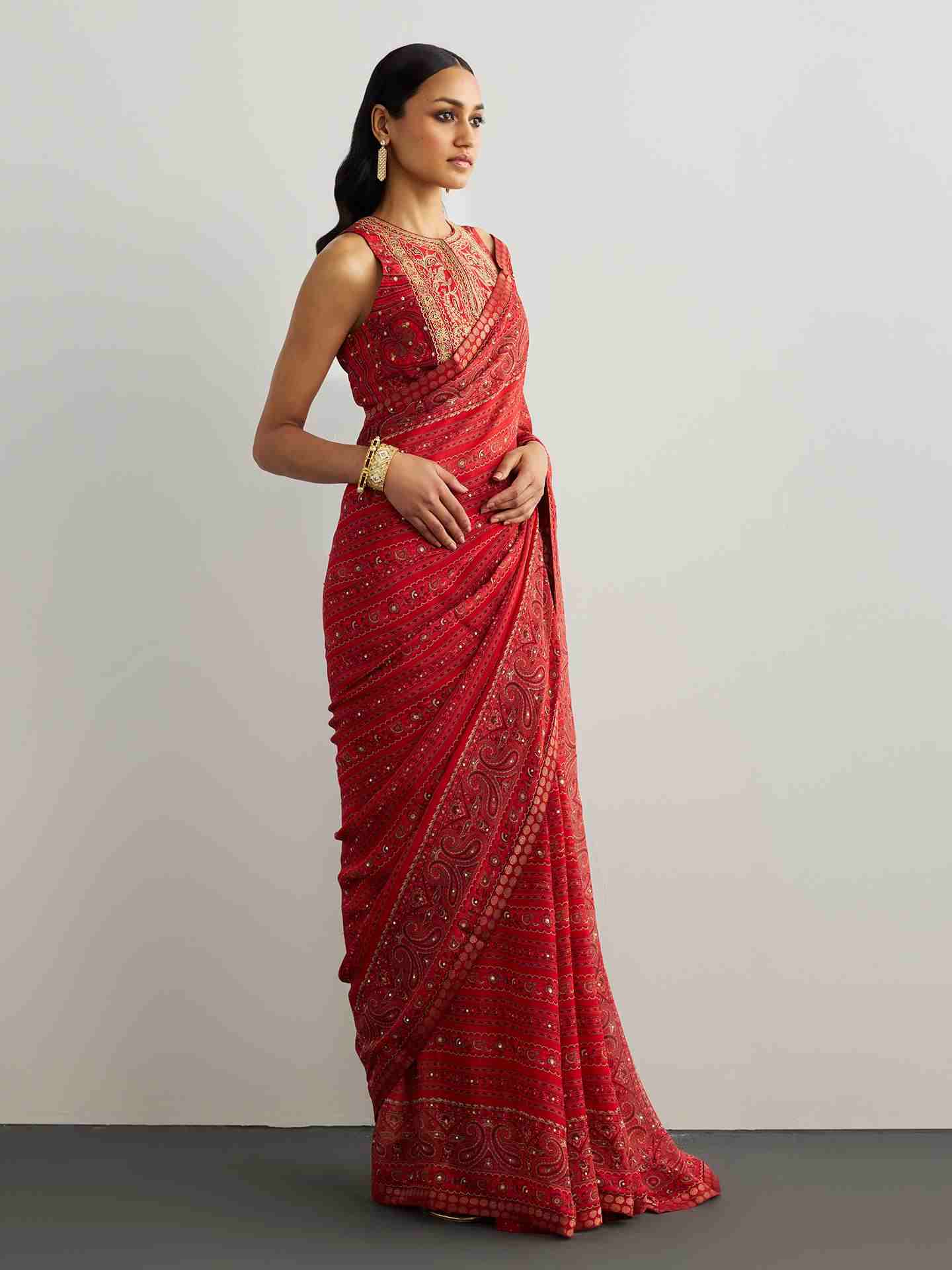 Red & Beige Brocade Jamawar Saree