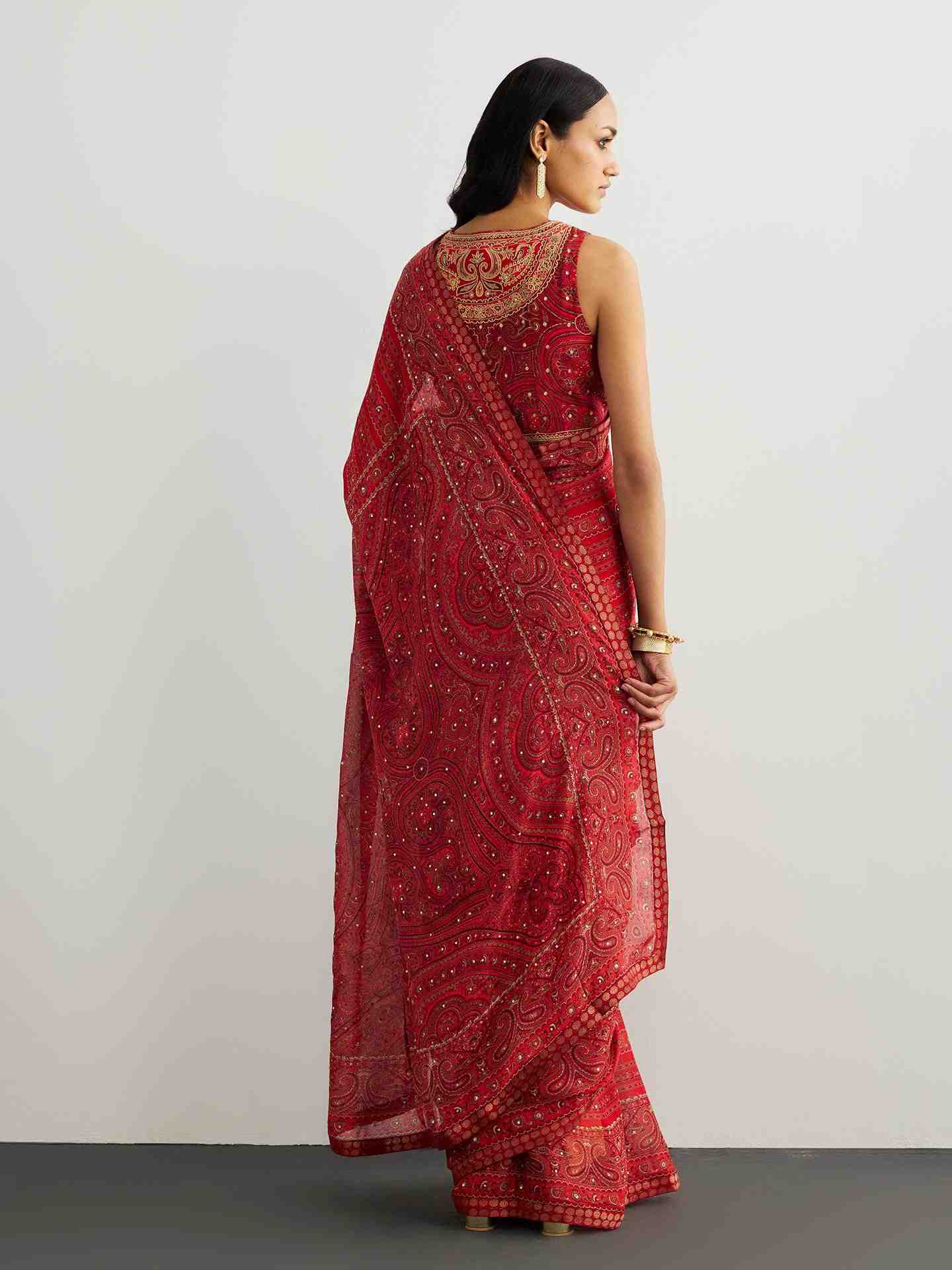 Red & Beige Brocade Jamawar Saree
