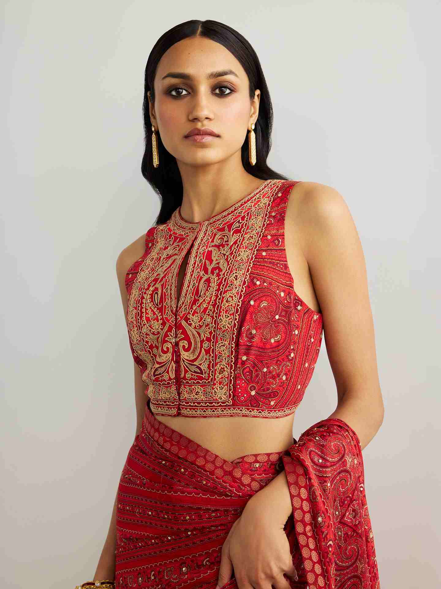 Red & Beige Brocade Jamawar Saree