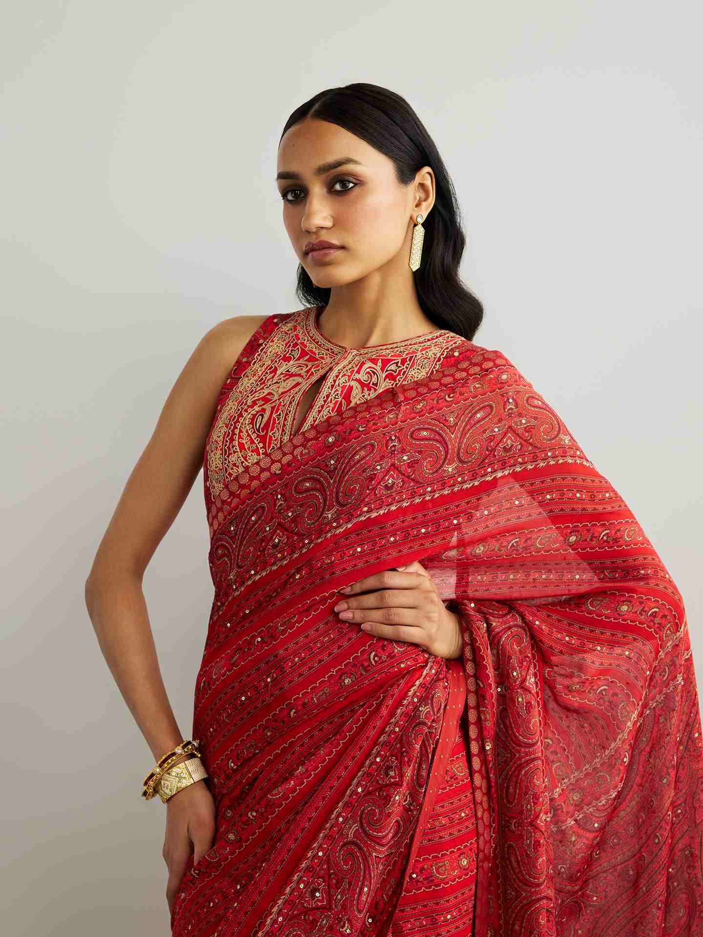 Red & Beige Brocade Jamawar Saree