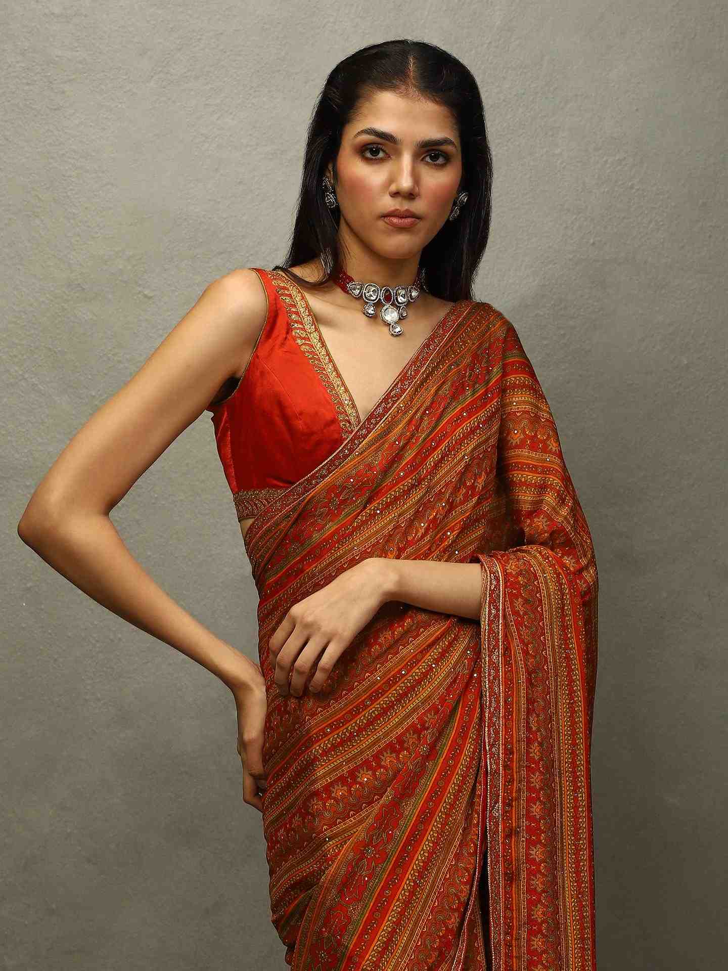 Red & Beige Vasu Saree