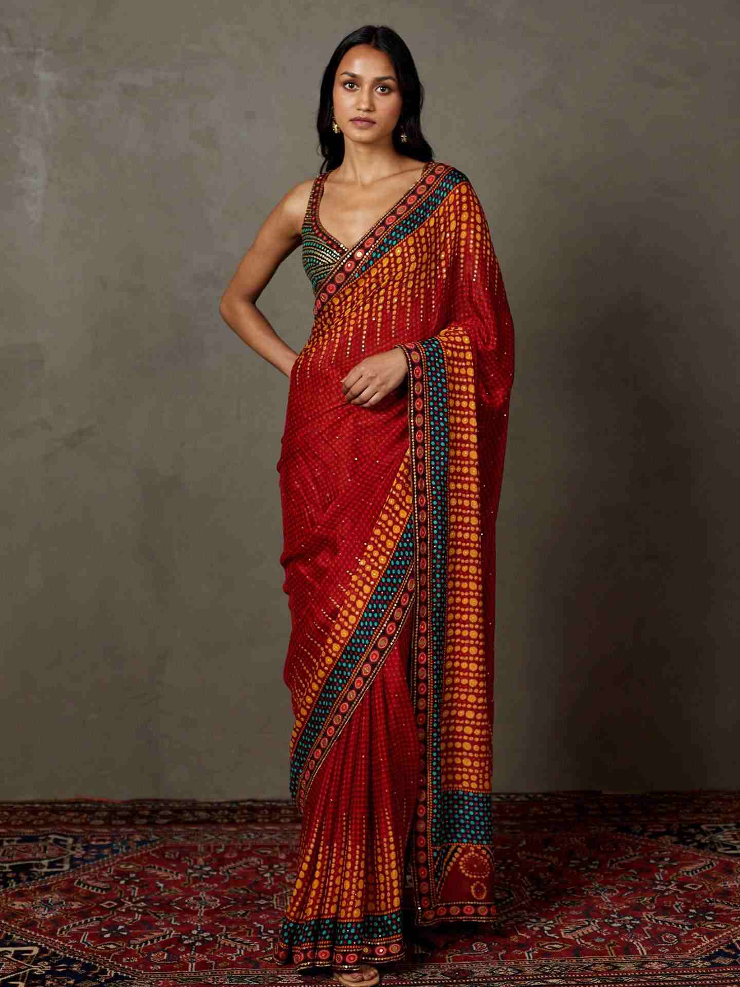 Berry Red Petunia Saree With Stitched Blouse