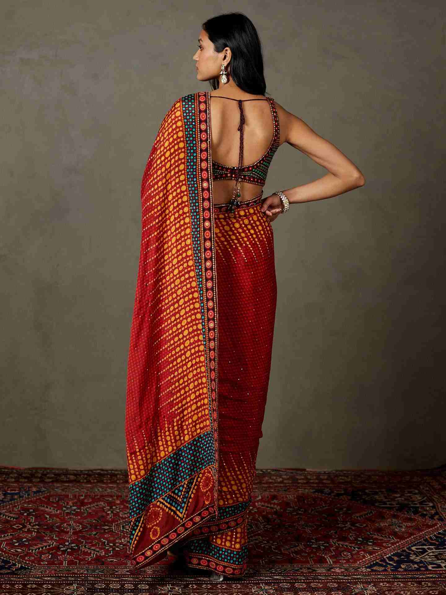 Berry Red Petunia Saree With Stitched Blouse