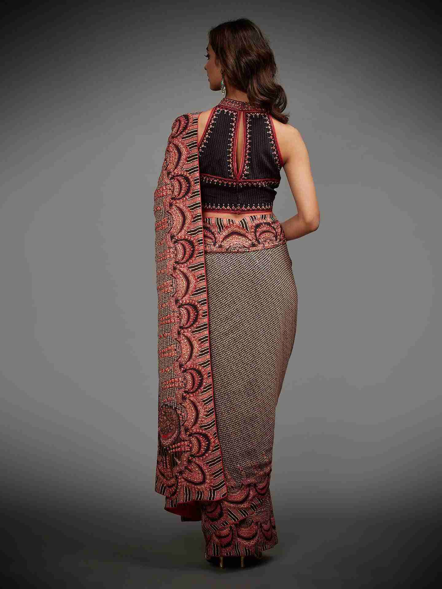 Old Rose Malisha Saree With Stitched Blouse