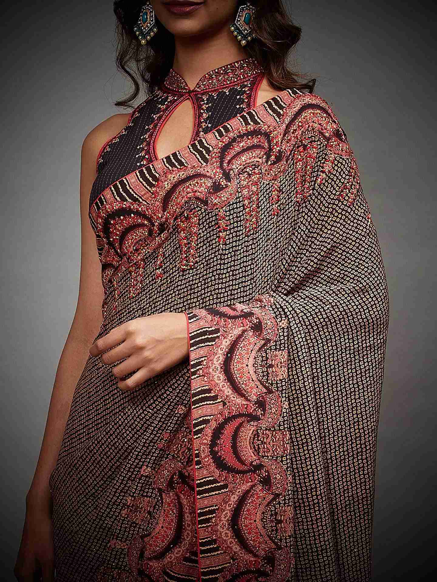 Old Rose Malisha Saree With Stitched Blouse