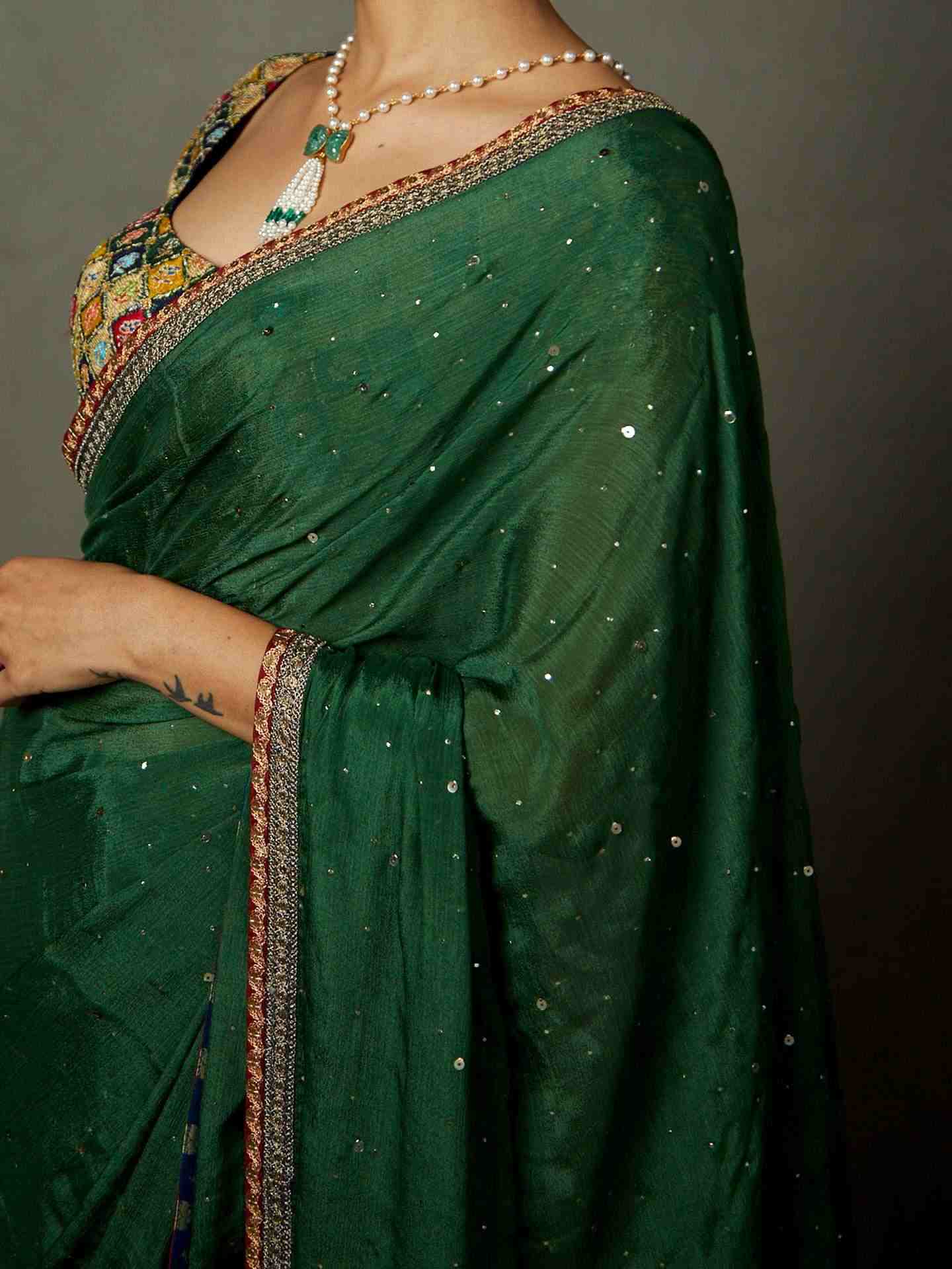 Emerald Reemshak Saree With Stitched Blouse
